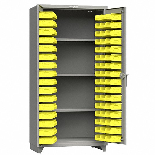 Strong Hold Storage Cabinet: 36 in x 24 in 75 in, 3 Shelves, 94 Bins, Yellow, Flush, 14 GA Panel Model: 36-BS-243-L