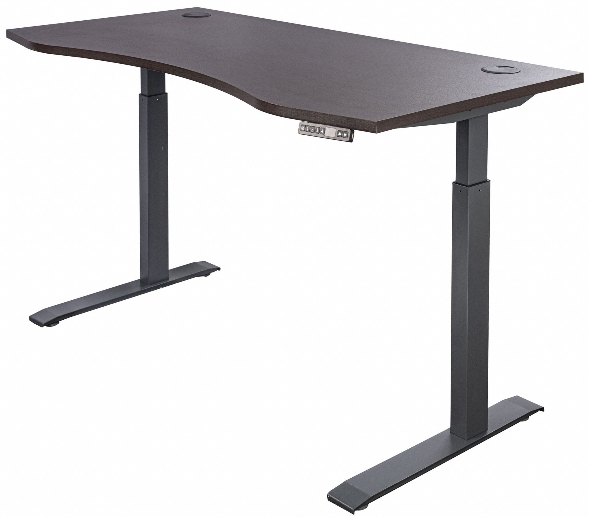 Height Adjustable Desk: 60 in Overall Wd, 28 in to 48 in, 30 in Overall Dp, Walnut Top