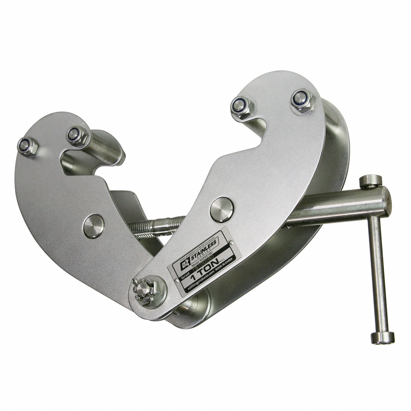 Beam Lifting Clamp: Beam Flange Clamp, 304 Stainless Steel, 9 in Max Jaw Opening