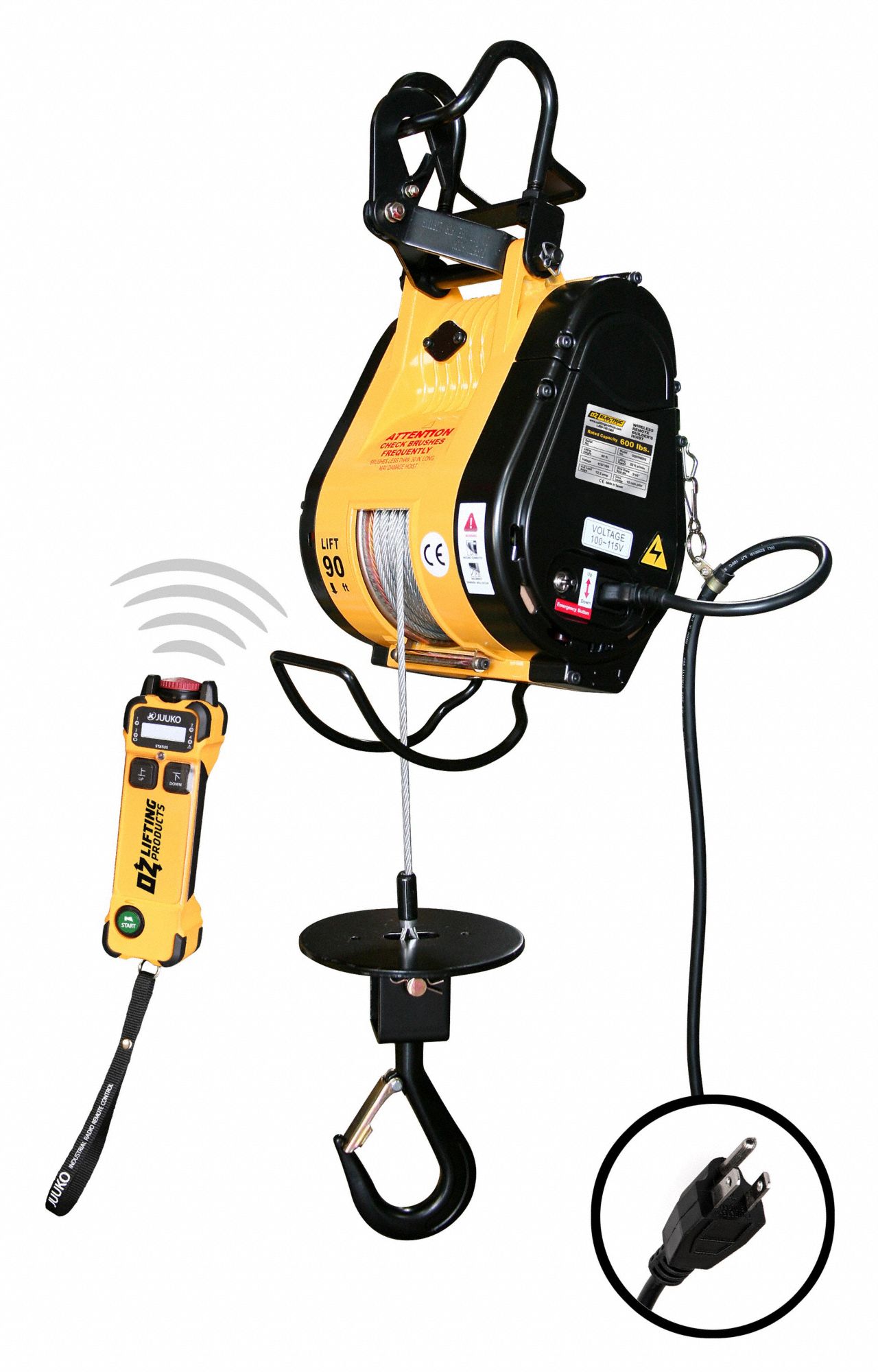 OZ LIFTING PRODUCTS, Hook Mounted No Trolley, 600 lb Lifting Capacity