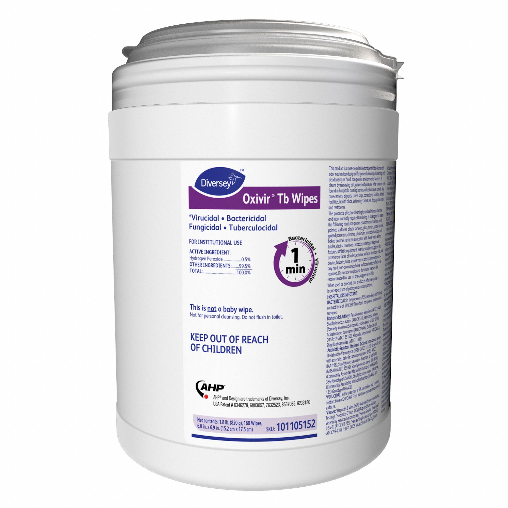 Disinfecting Wipes: Canister, Ready to Use, Wipes, Hydrogen Peroxide, Fresh, Oxivir® Tb, 4 PK