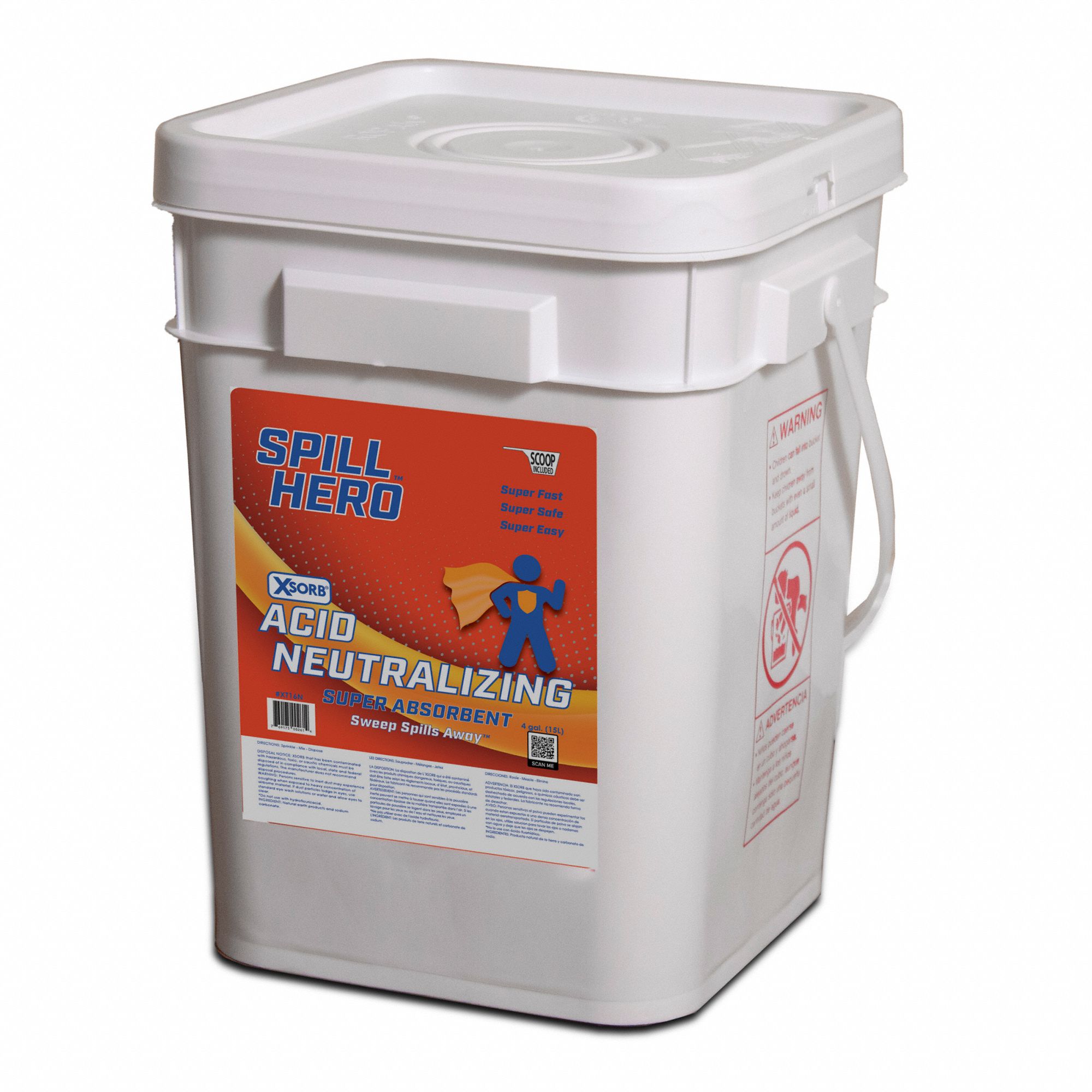 Granular Sorbent: Perlite, 4 gal Volume Absorbed per Pkg., 12 lb Wt, Pail, Acids