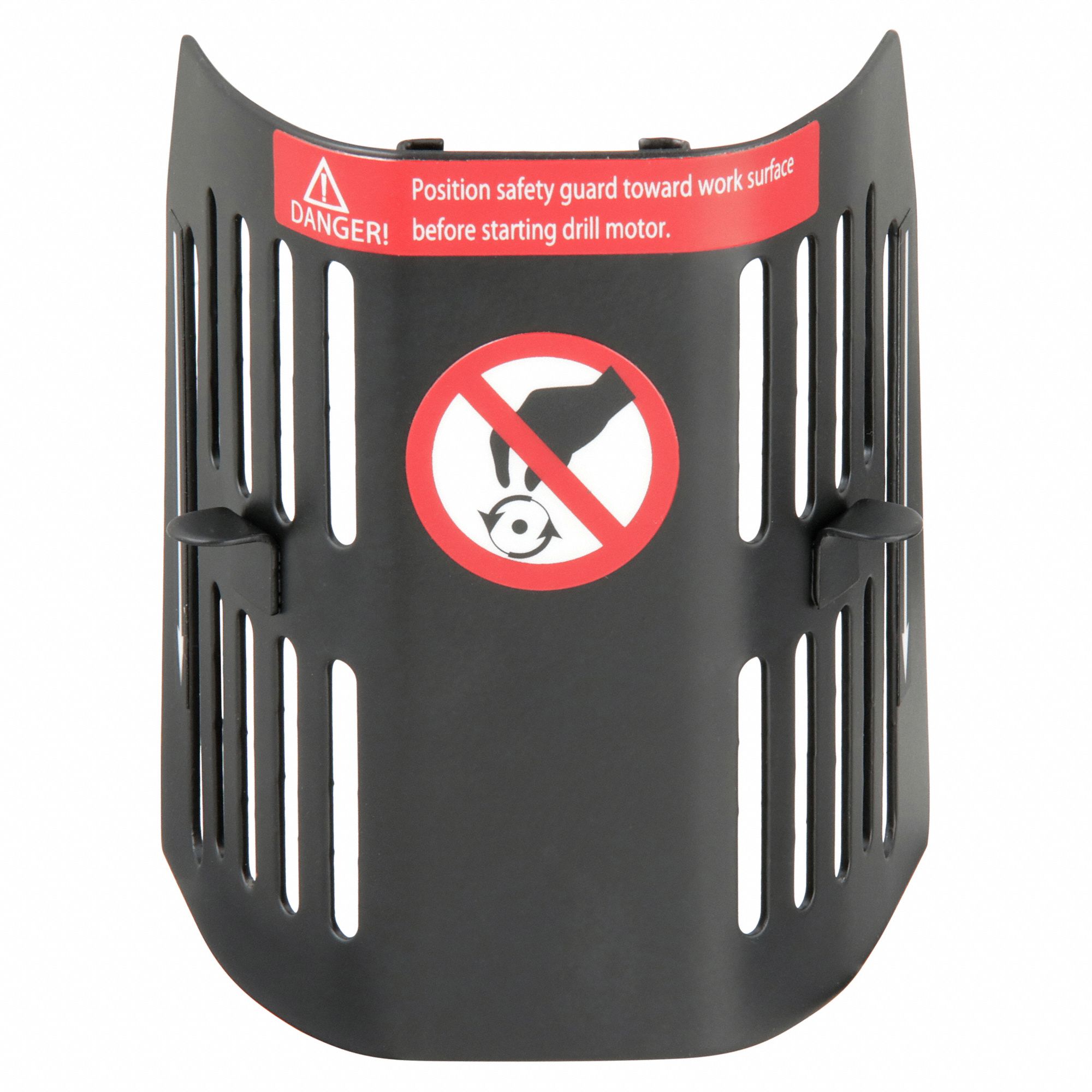 Drill Press Guard: Curved, 3 1/8 in Guard Wd, 5 1/8 in Guard Ht, Collar Clamp, Steel