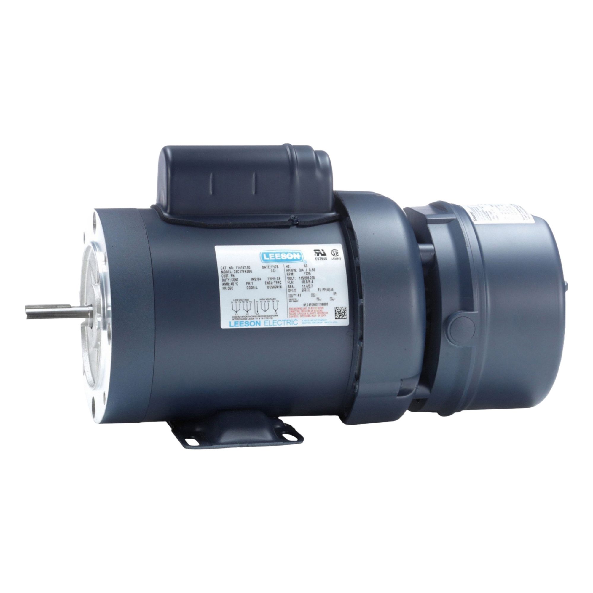 Brake Motor: Totally Enclosed Fan Cooled, 3/4 hp Horsepower, 1, 725 RPM RPM, 115/208-230V AC