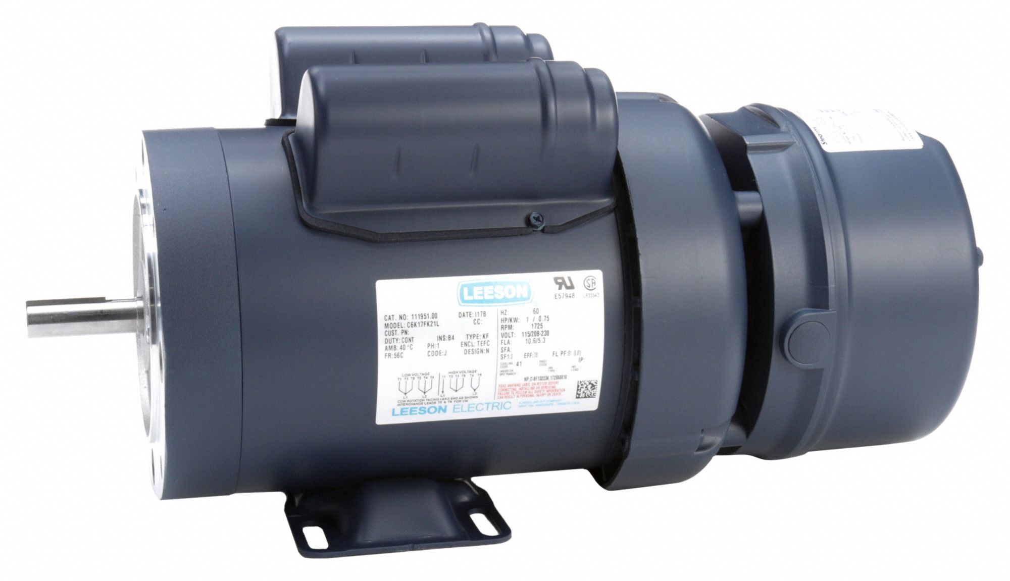 Brake Motor: Totally Enclosed Fan Cooled, 1 hp Horsepower, 1, 725 RPM RPM, 115/208-230V AC, B