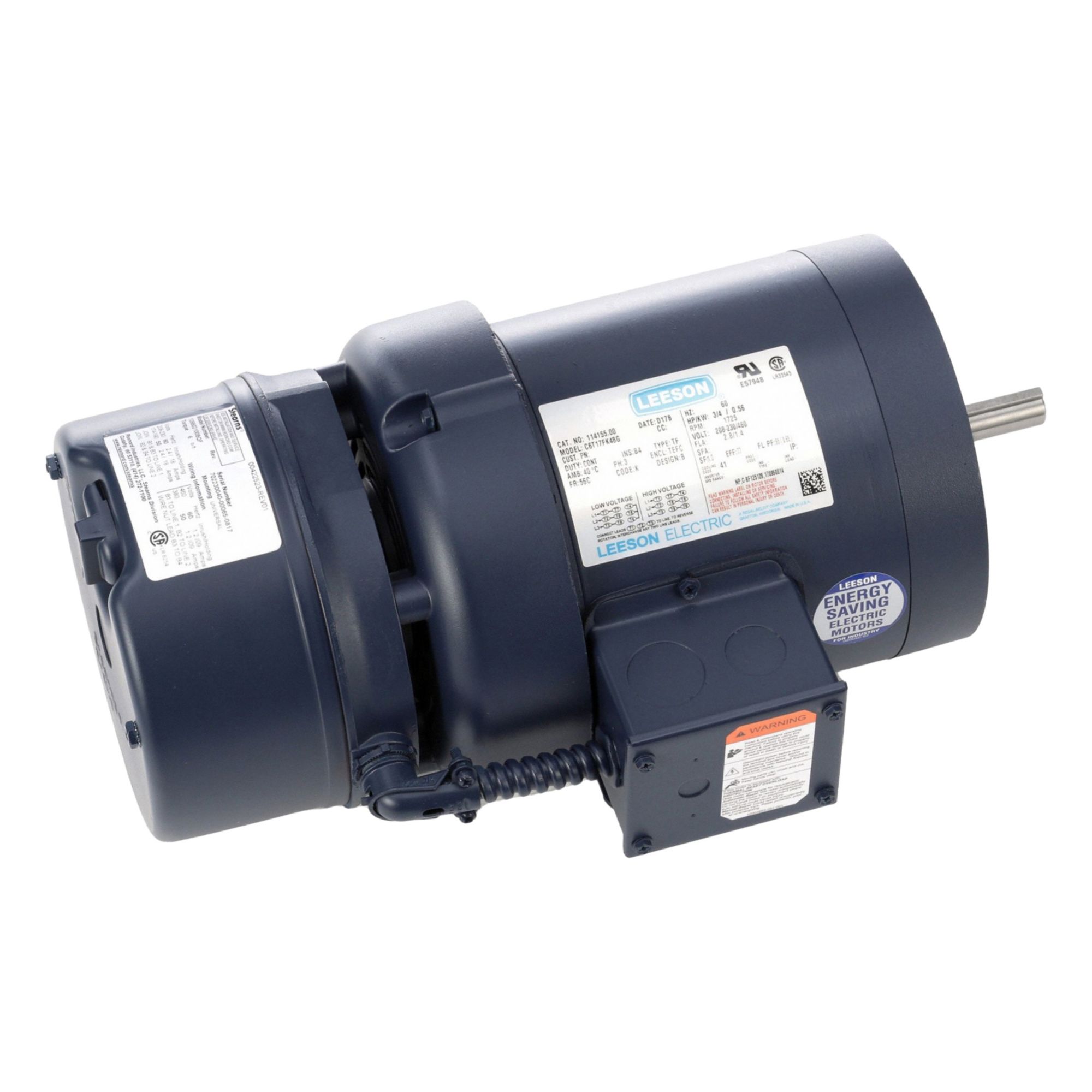 Brake Motor: Totally Enclosed Fan Cooled, 3/4 hp Horsepower, 1, 725 RPM RPM, 208-230/460V AC