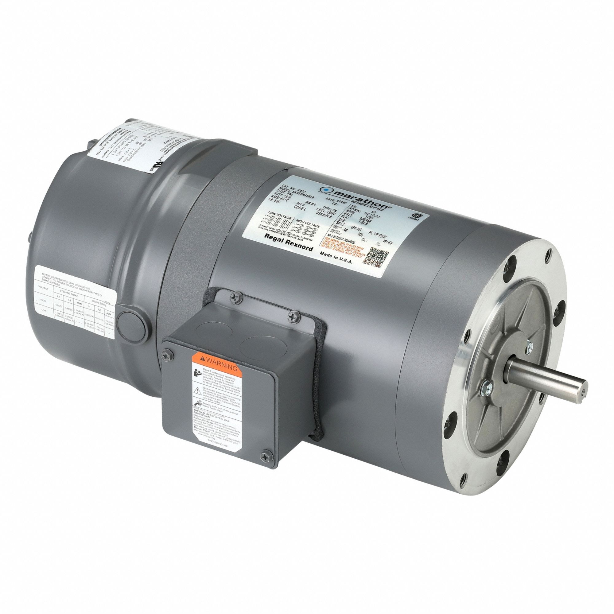 Brake Motor: Totally Enclosed Non-Ventilated, 1/2 hp Horsepower, 1, 725 RPM RPM, 0.9 A, 60 Hz