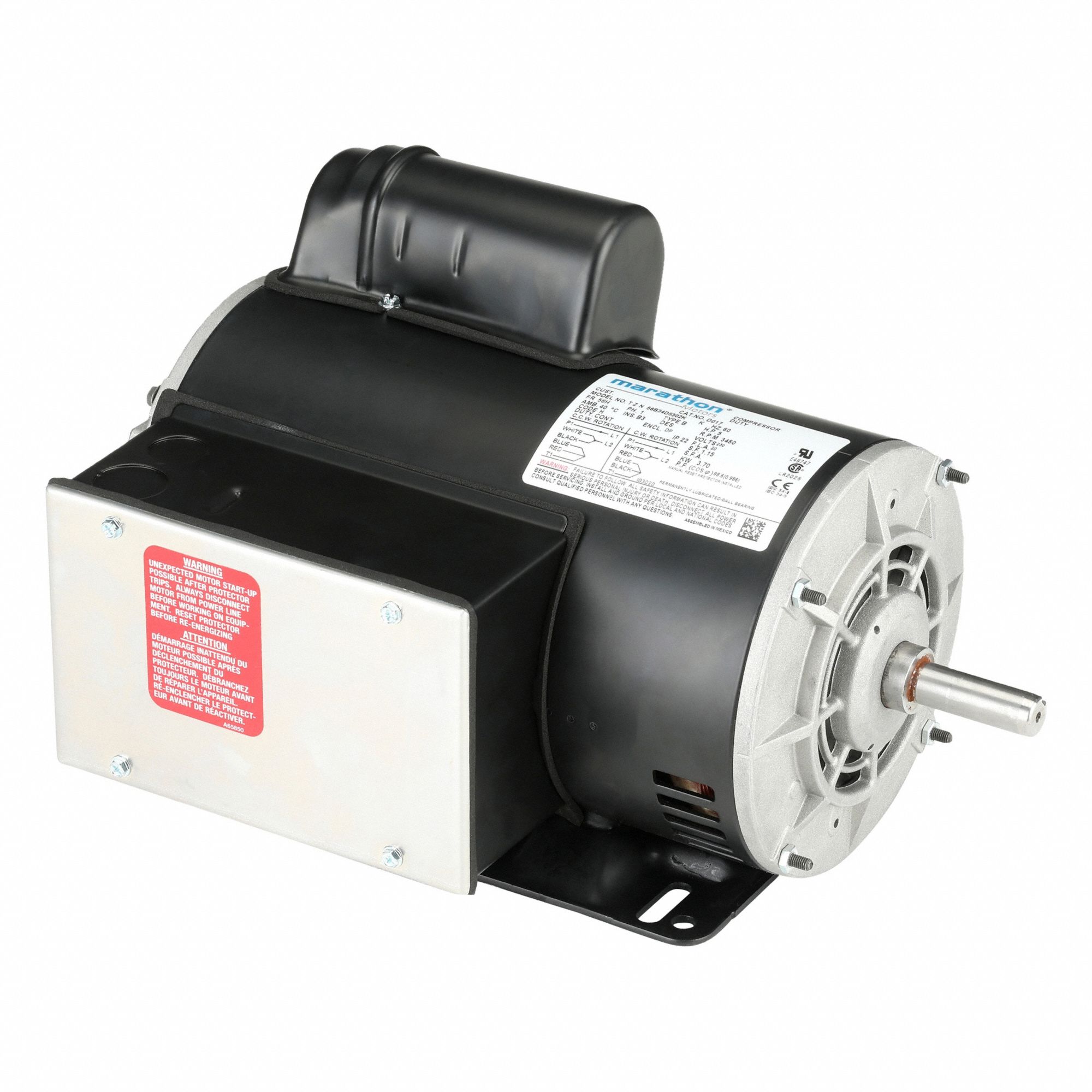 Air Compressor Motor: Capacitor-Start, 5 hp Horsepower, 3, 450 RPM RPM, 230V AC, CW/CCW, ODP