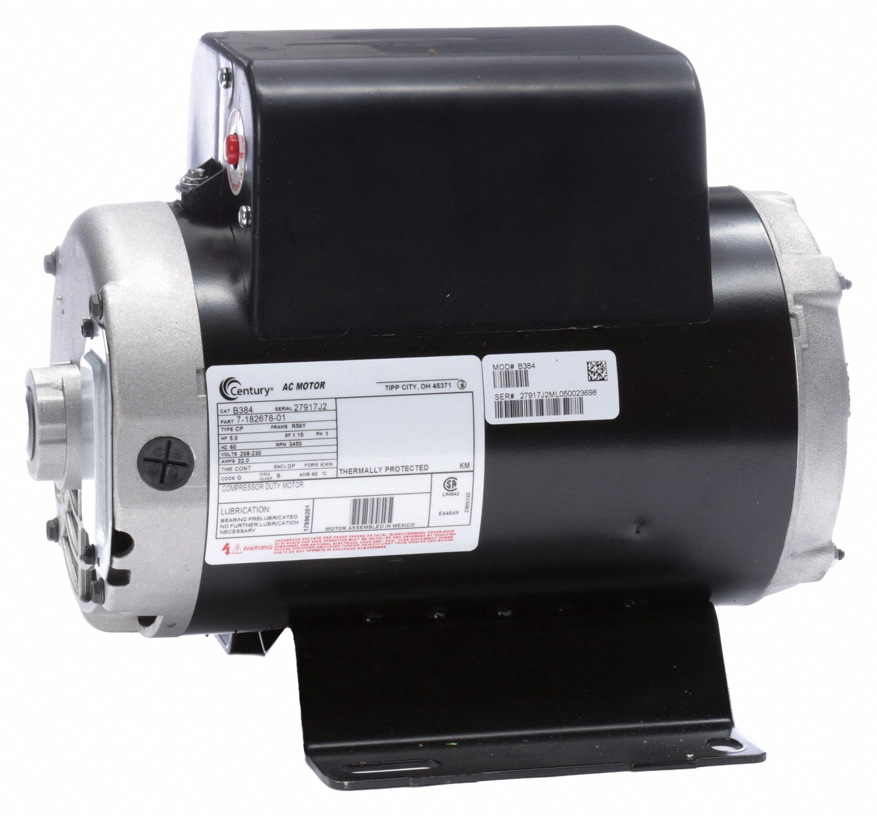 Leeson B384 Leeson Air Compressor Motor CapacitorStart, 5 HP, 3, 600