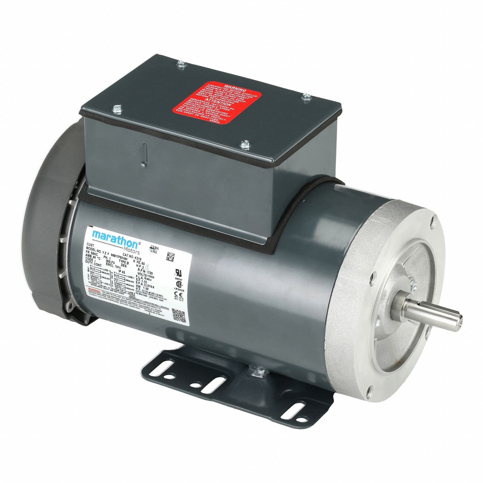 Pressure Washer Motor: Totally Enclosed Fan-Cooled, Face/Base Mounting, 2 HP, 115/230 V AC