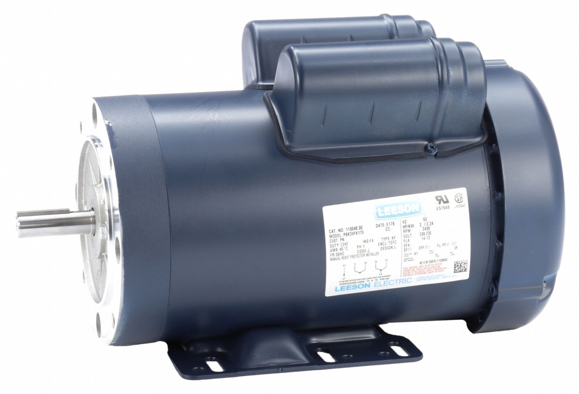 General Purpose Motor: Totally Enclosed Fan-Cooled, Face/Base Mounting, 3 HP, 208-230V AC