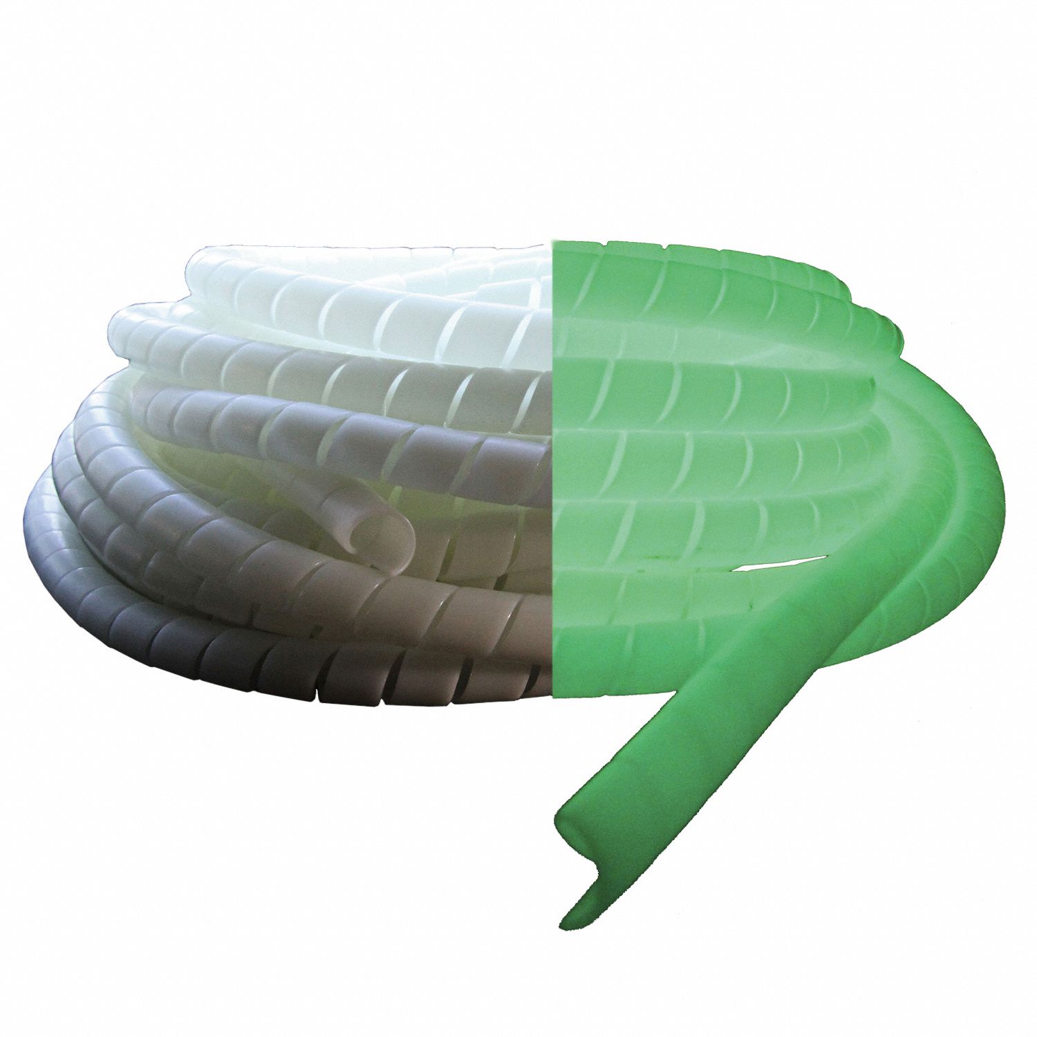 NightGlow Spiral Wrap: 1 1/16 in Dia, 66 ft Lg, Off White, Polyethylene, 5/8 in Wd