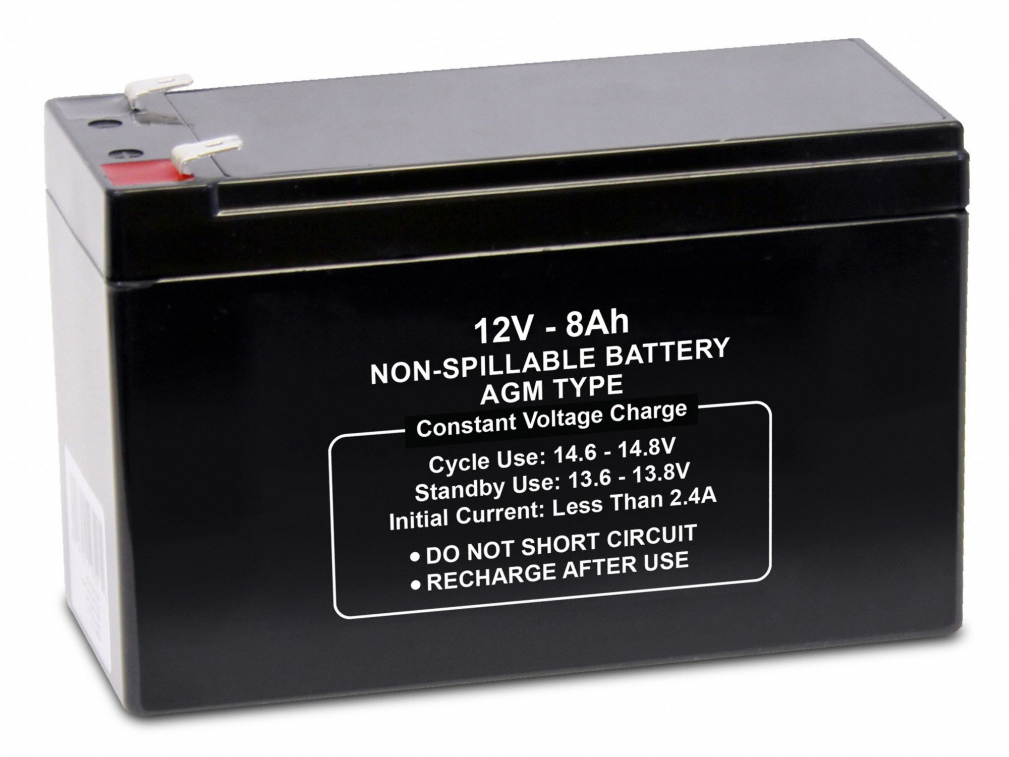 GRAINGER APPROVED 12V DC, Sealed Lead Acid Battery, 8 Ah, Faston, 3.7