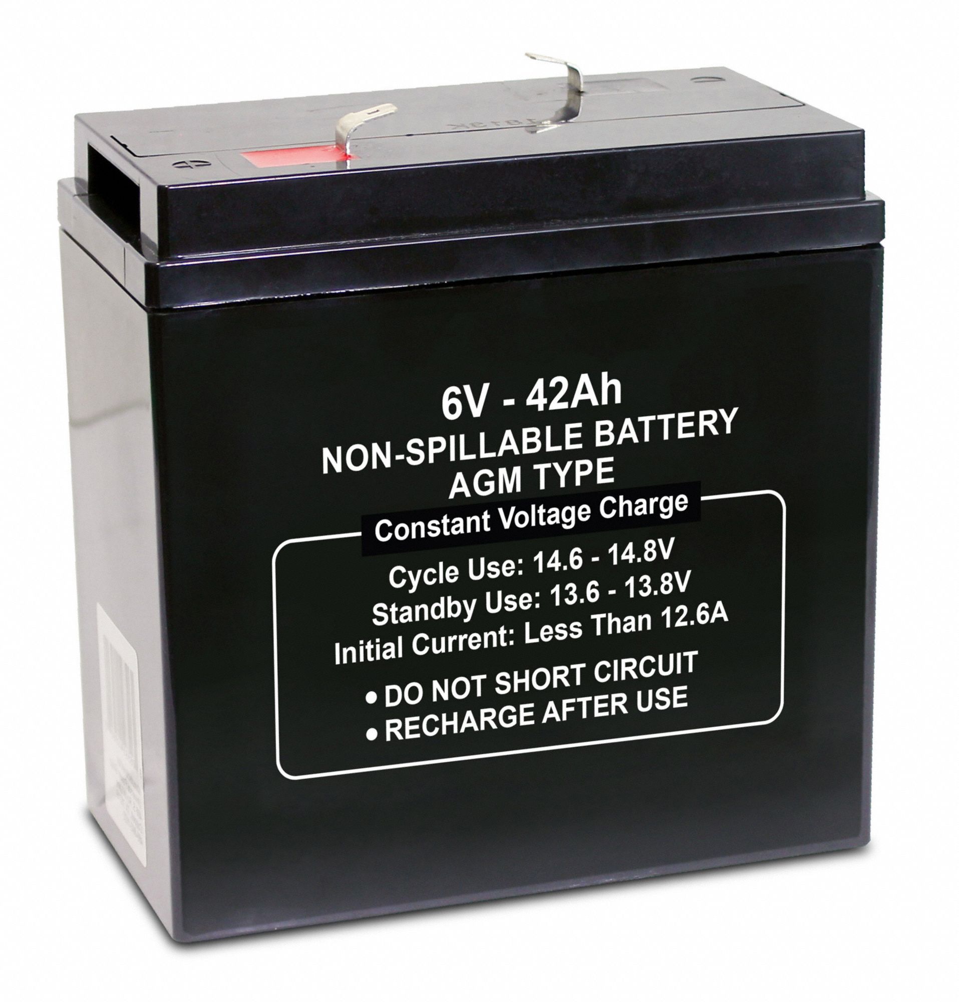 GRAINGER APPROVED 6V DC, Sealed Lead Acid Battery, 42 Ah, Faston, 6.43