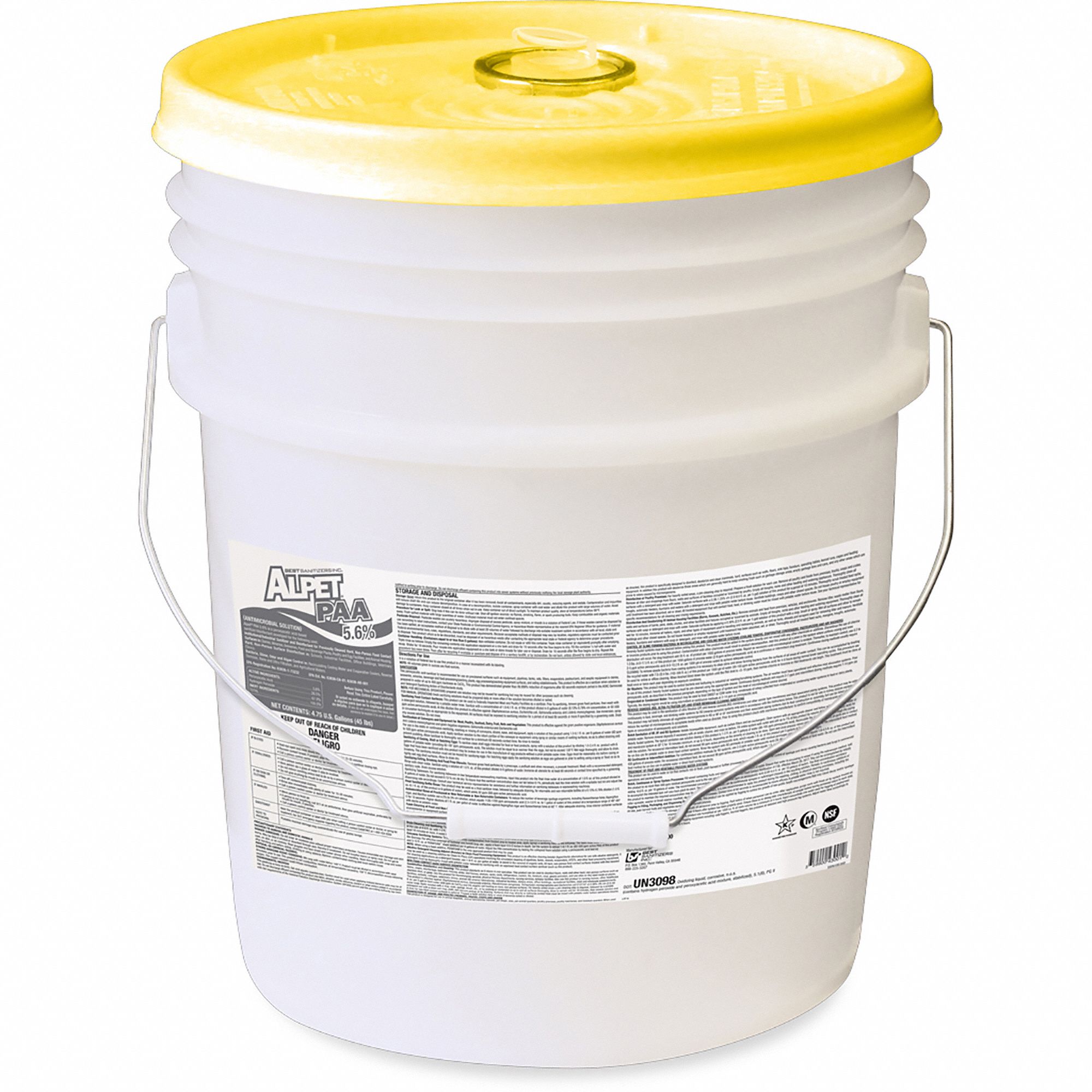 Peracetic Acid Food Contact Surface Sanitizer: Bucket, 5 gal Container Size, Concentrated
