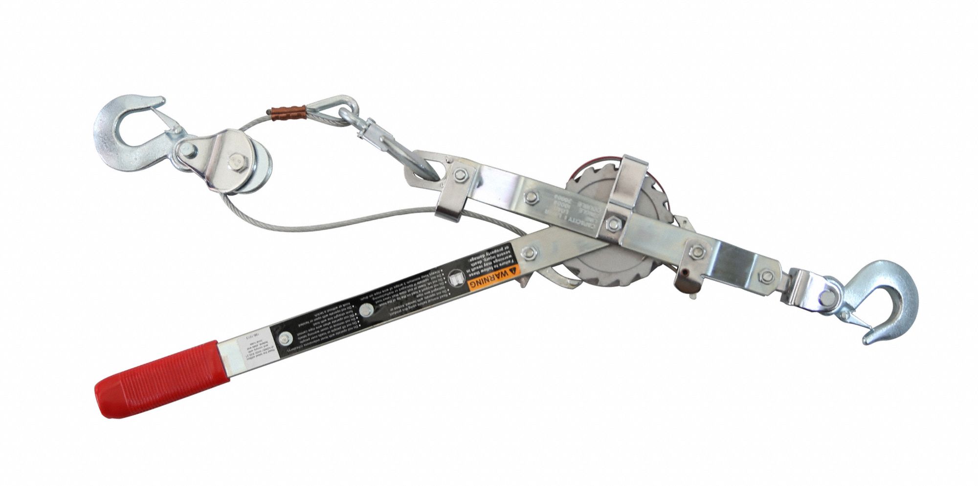 Ratchet Puller: Hook Mounted - No Trolley, 2, 000 lb Lifting Capacity, Hook with Safety Latch