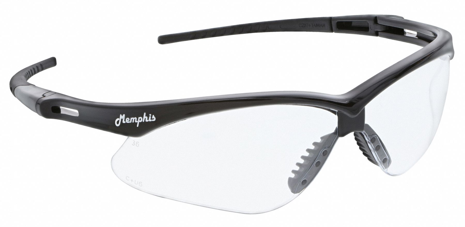 Safety Glasses: Clear Lens, Half-Frame, Anti-Fog/MAX36/Scratch-Resistant, Black Frame