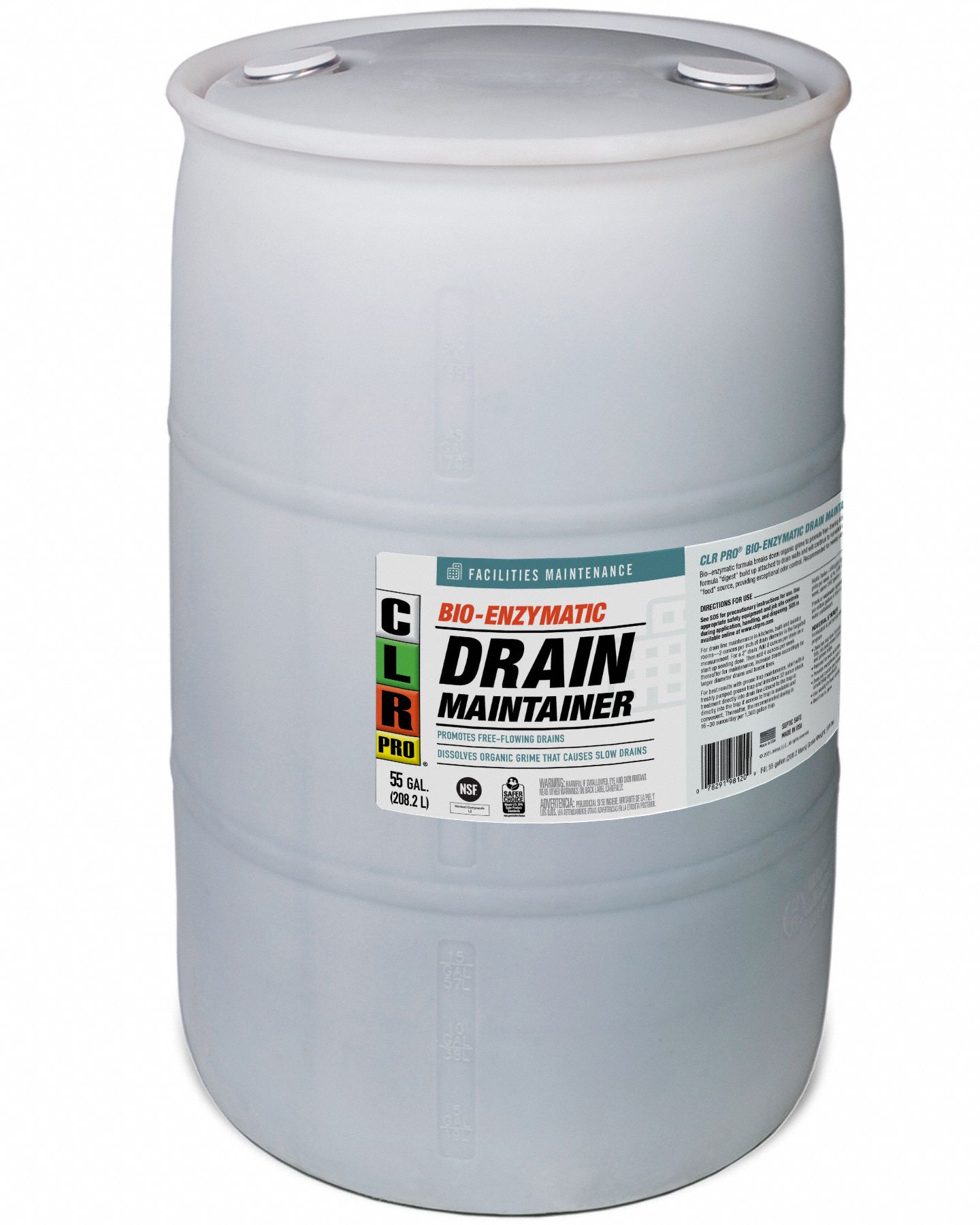 CLR PRO, Drum, 55 gal, Drain Maintainer 61LV29GFMBEDM55PRO Grainger