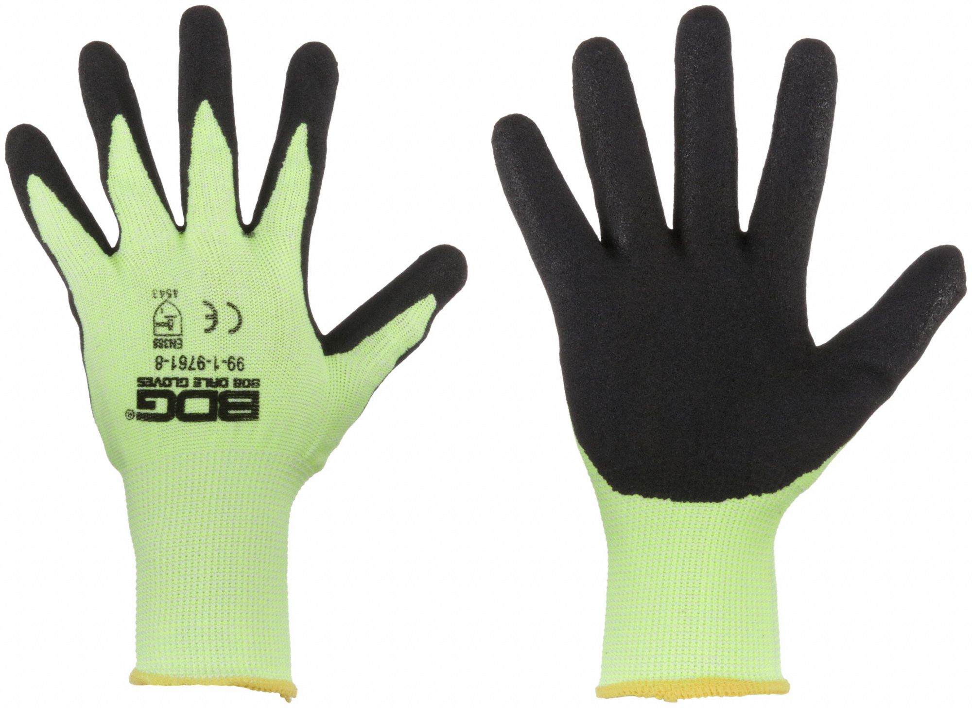 COATED GLOVES, S (7), ANSI CUT LEVEL A3, DIPPED PALM, PUR, DYNEEMA, 13 GA, HI-VIS