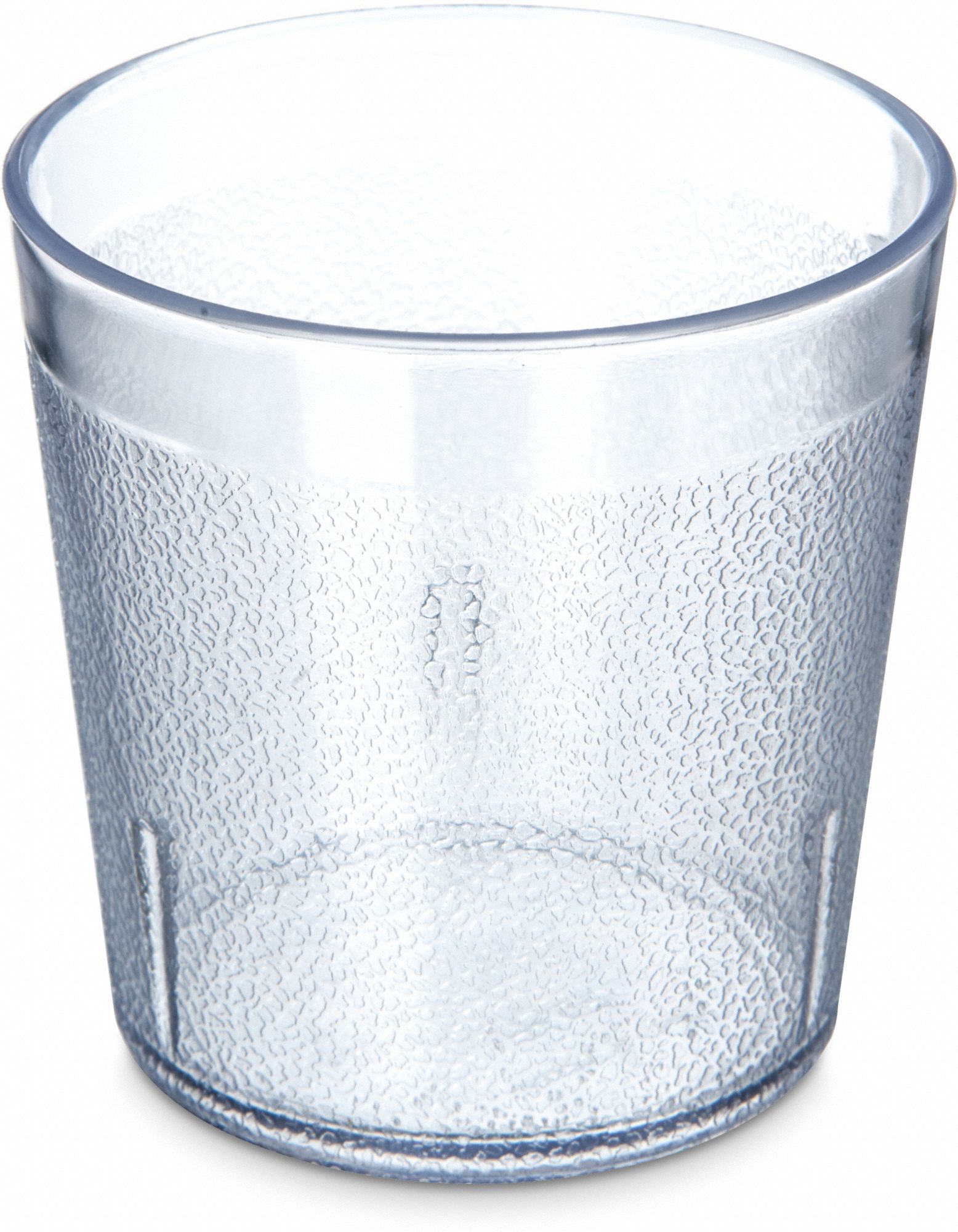 Tumbler: Pebbled, 10.6 fl oz Capacity, Clear, SAN, 3 1/4 in Dia, 3 1/4 in Overall Ht, Clear