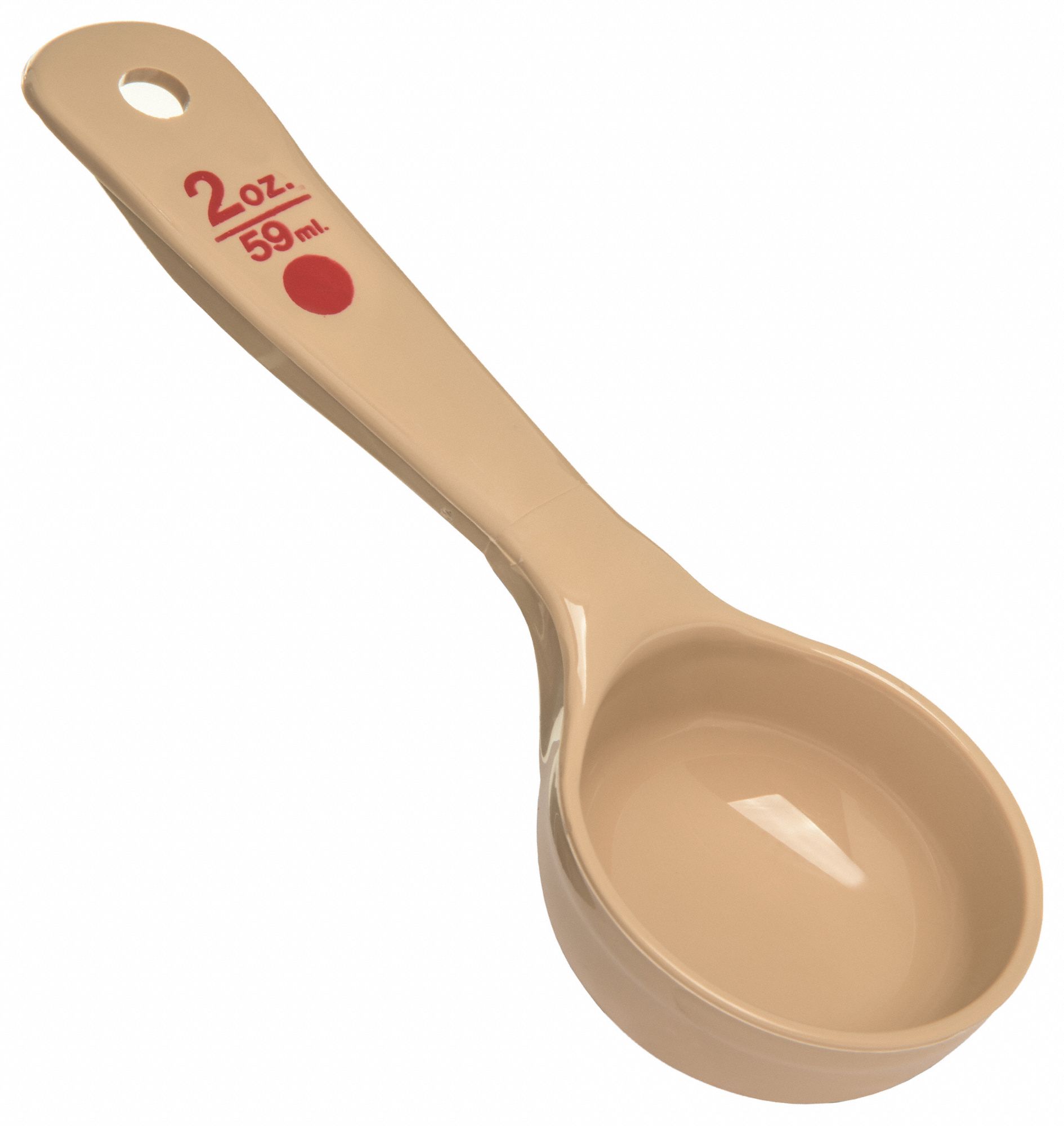 Measure Miser: 2 oz Capacity, Polycarbonate, Solid, Beige/Red, NSF Certified, Polycarbonate