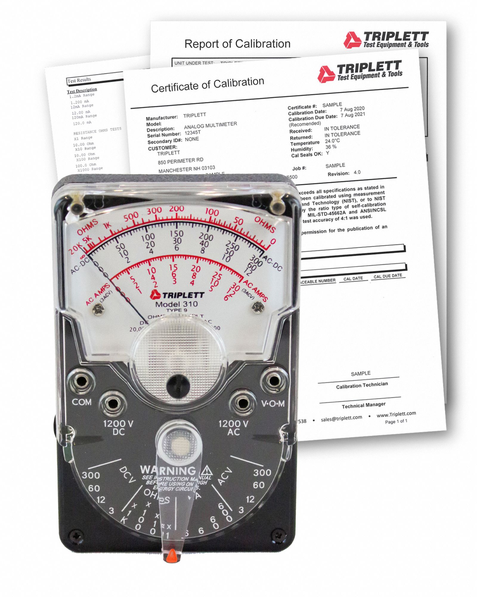 TRIPLETT, Calibration Certificate Included, 1,200 V Max AC Volt