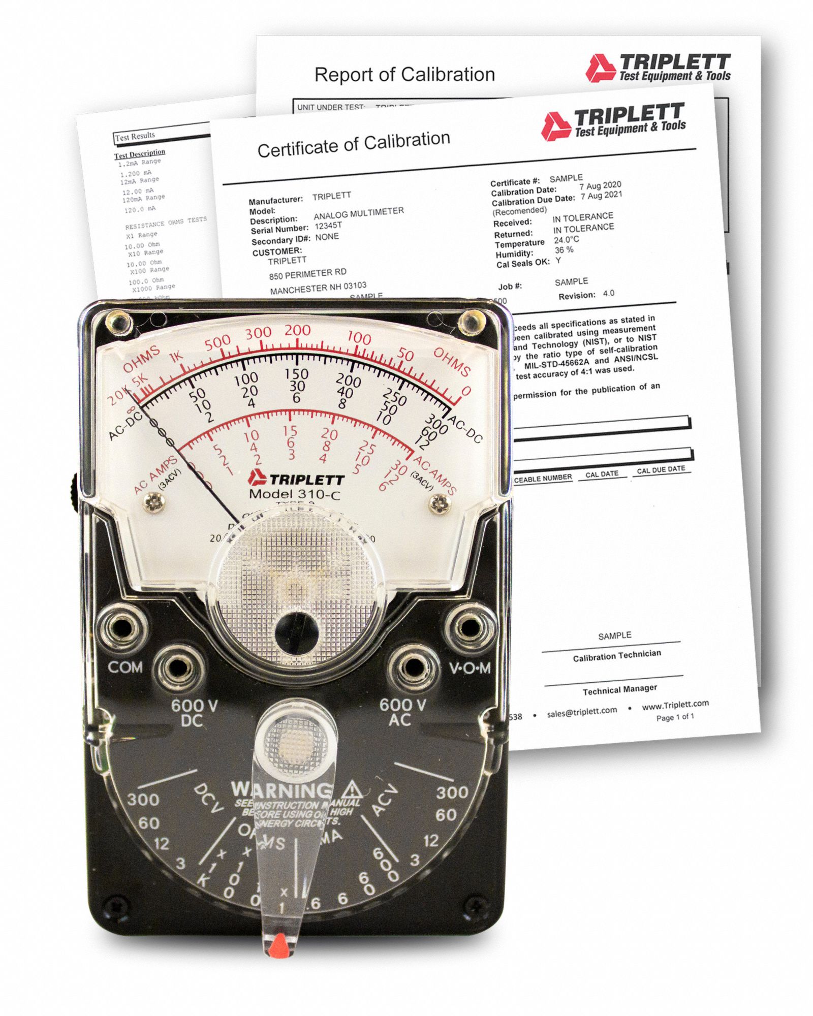 TRIPLETT Analog Multimeter: Calibration Certificate Included, 600 V Max AC  Volt Measurement