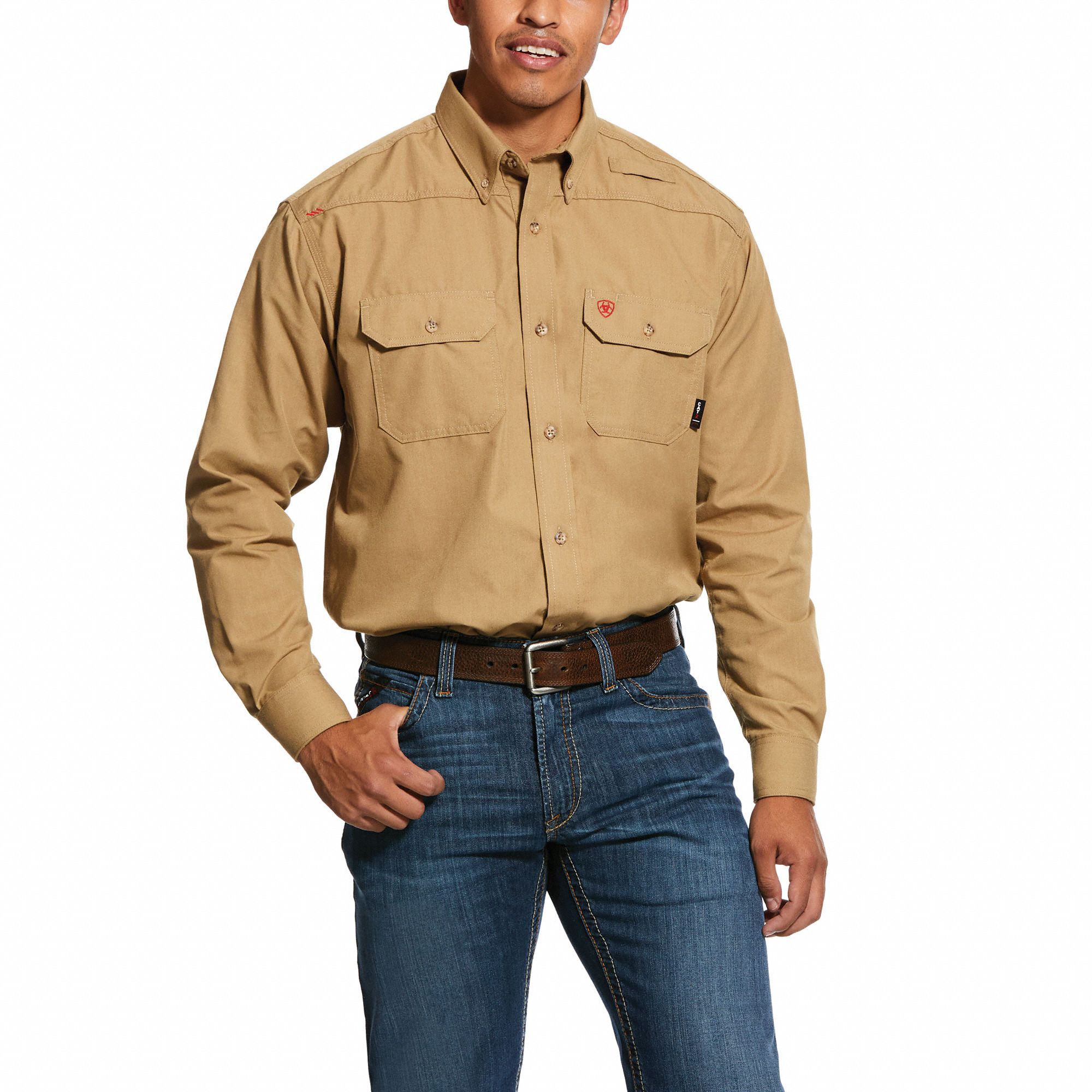 Flame-Resistant Shirt: 9.5 cal/sq cm ATPV, Men's, Regular, 2XL, GlenGuard® ( 5.3 oz ), Long
