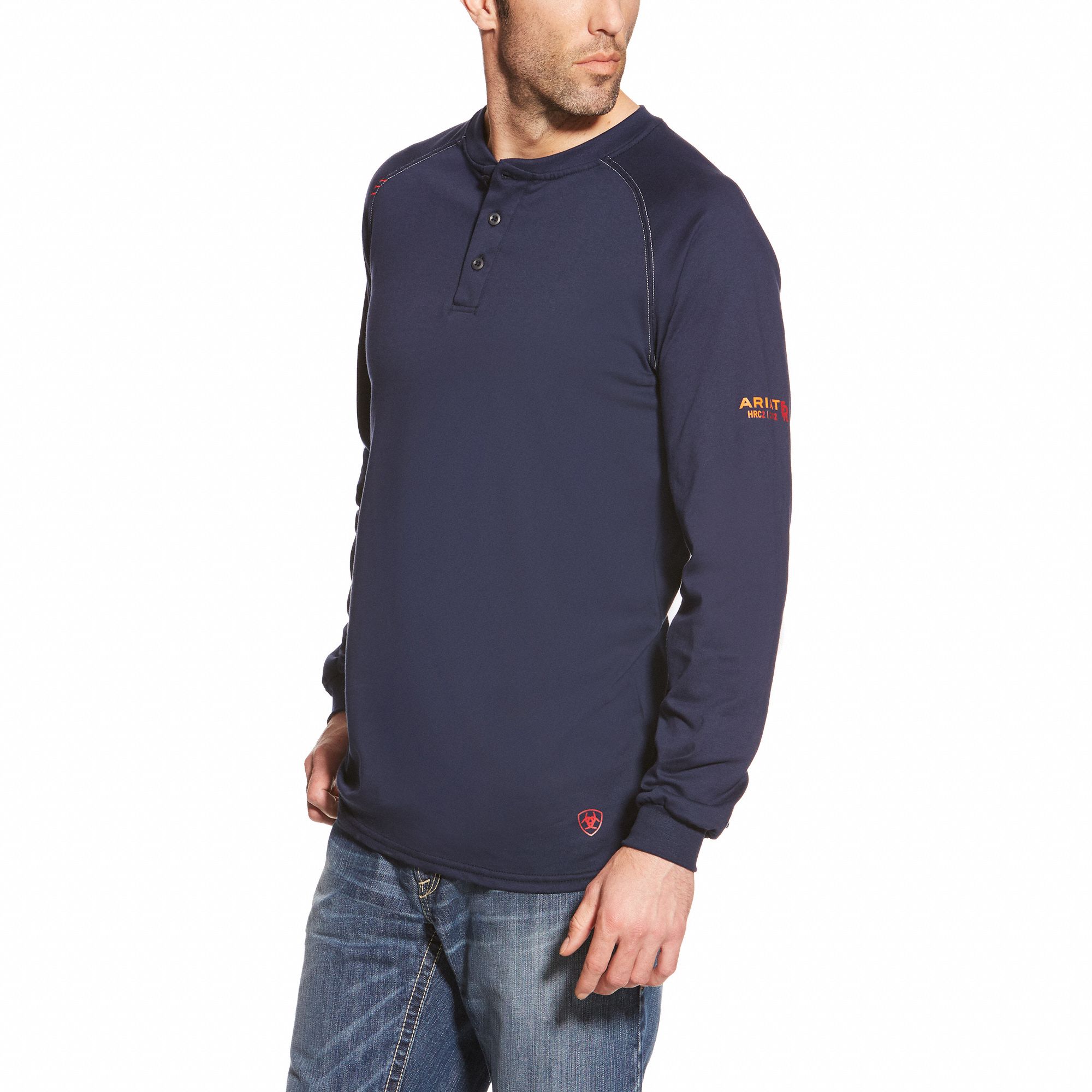 FR Henley Longsleeve Tee: 8.9 cal/sq cm ATPV, Men's, Regular, 2XL, Cotton ( 6.8 oz ), Long