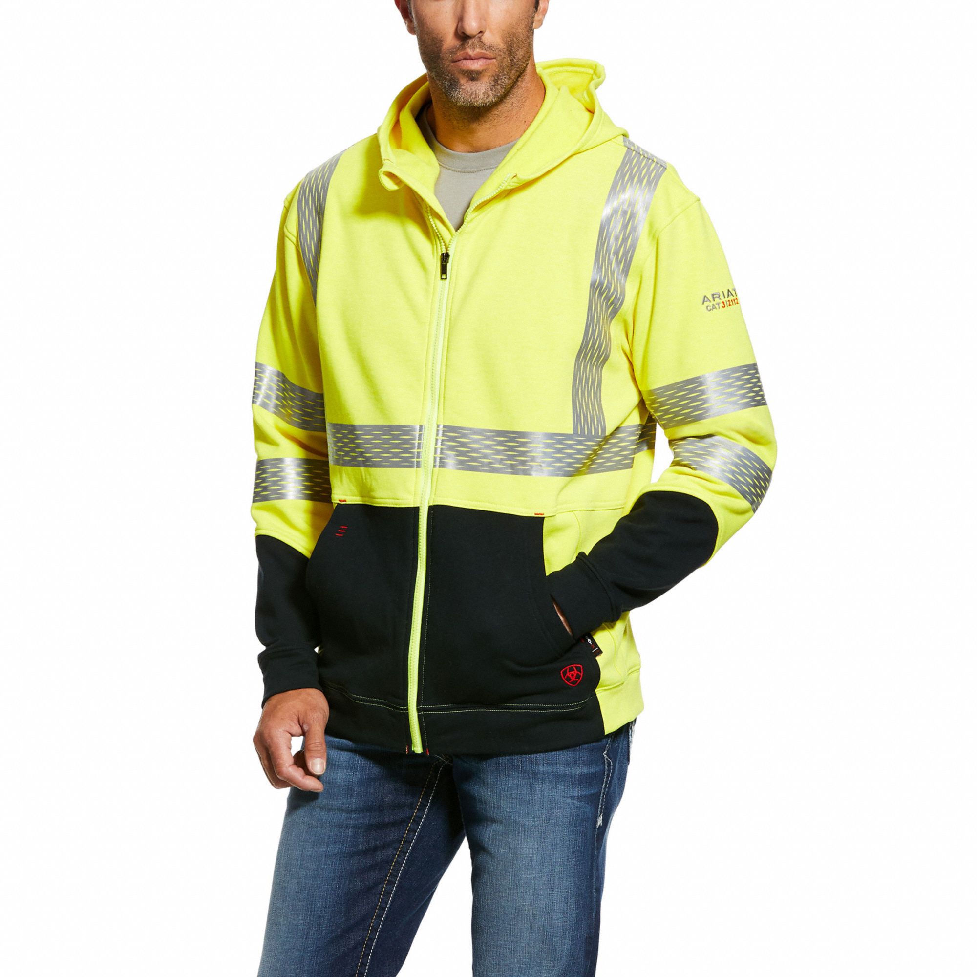 ARIAT, 28 cal/sq cm ATPV, Men's, FR Hi-Vis Full Zip Hoodie - 61RM03 ...