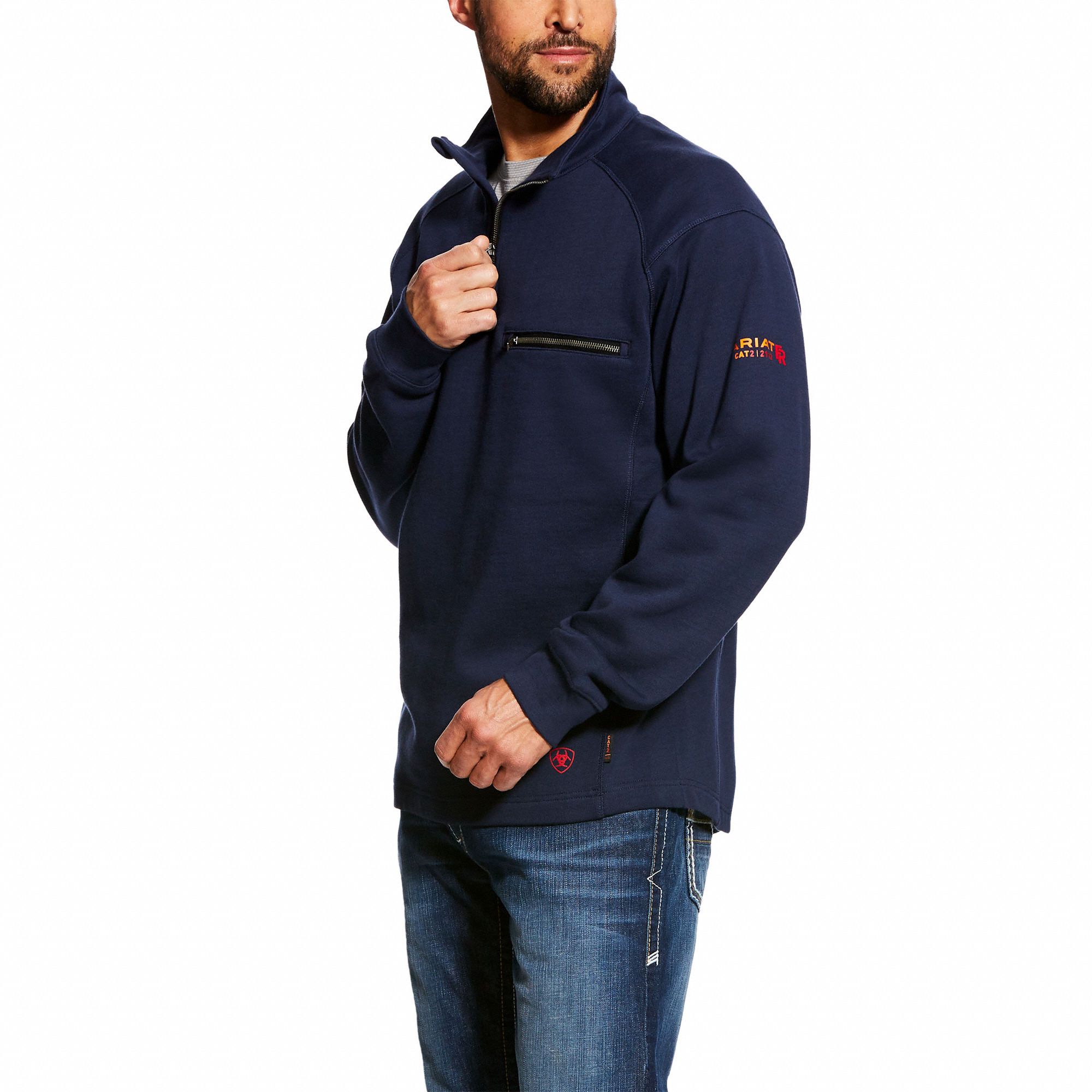 FR 1/4 Zip: 22 cal/sq cm ATPV, Men's, 2XL, Regular, Cotton, Quarter Zip, Sweatshirt, Blue