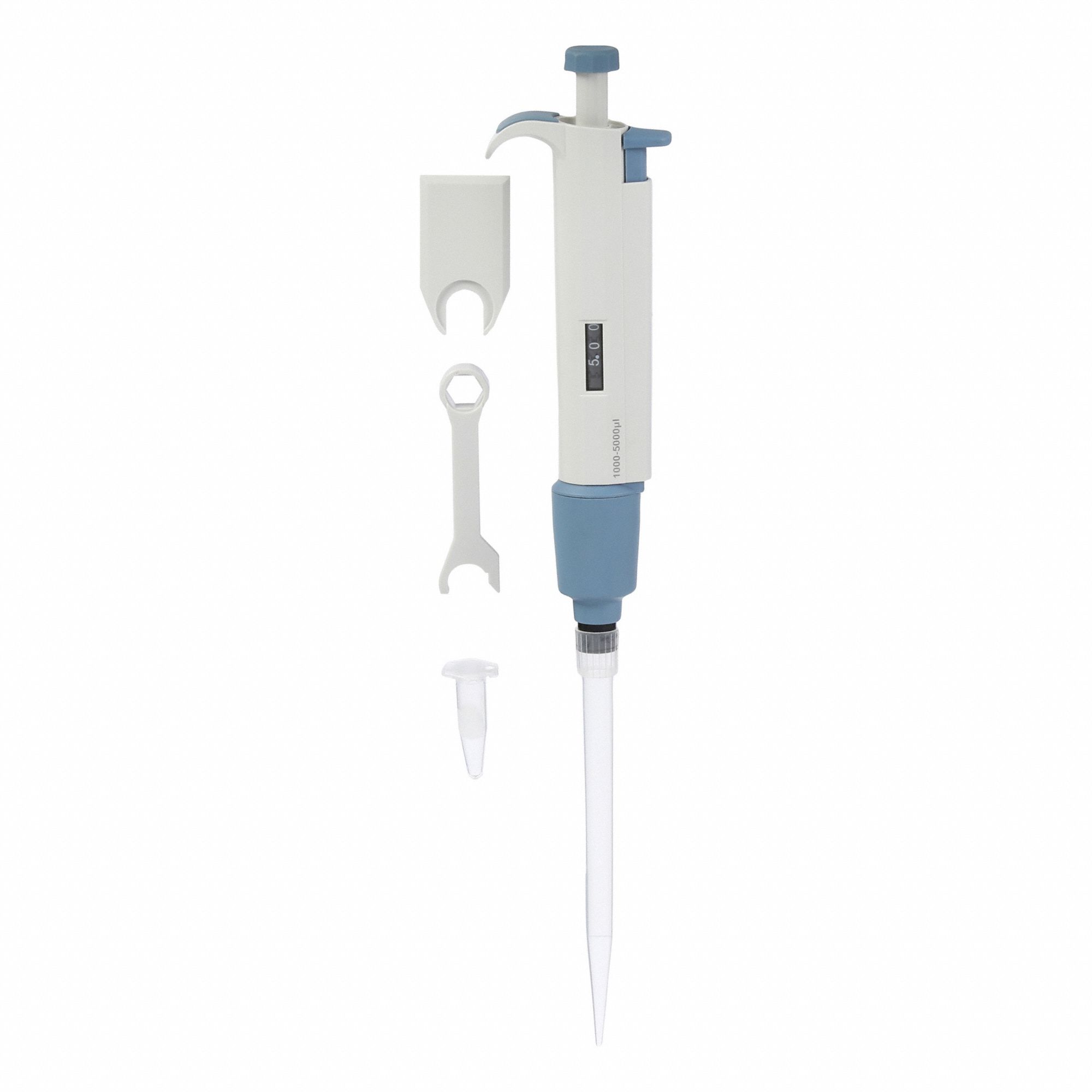 Single-Channel Pipettor: 5, 000 ul Capacity - Max, 50 ul Volume Increments, Manual Adj Volume