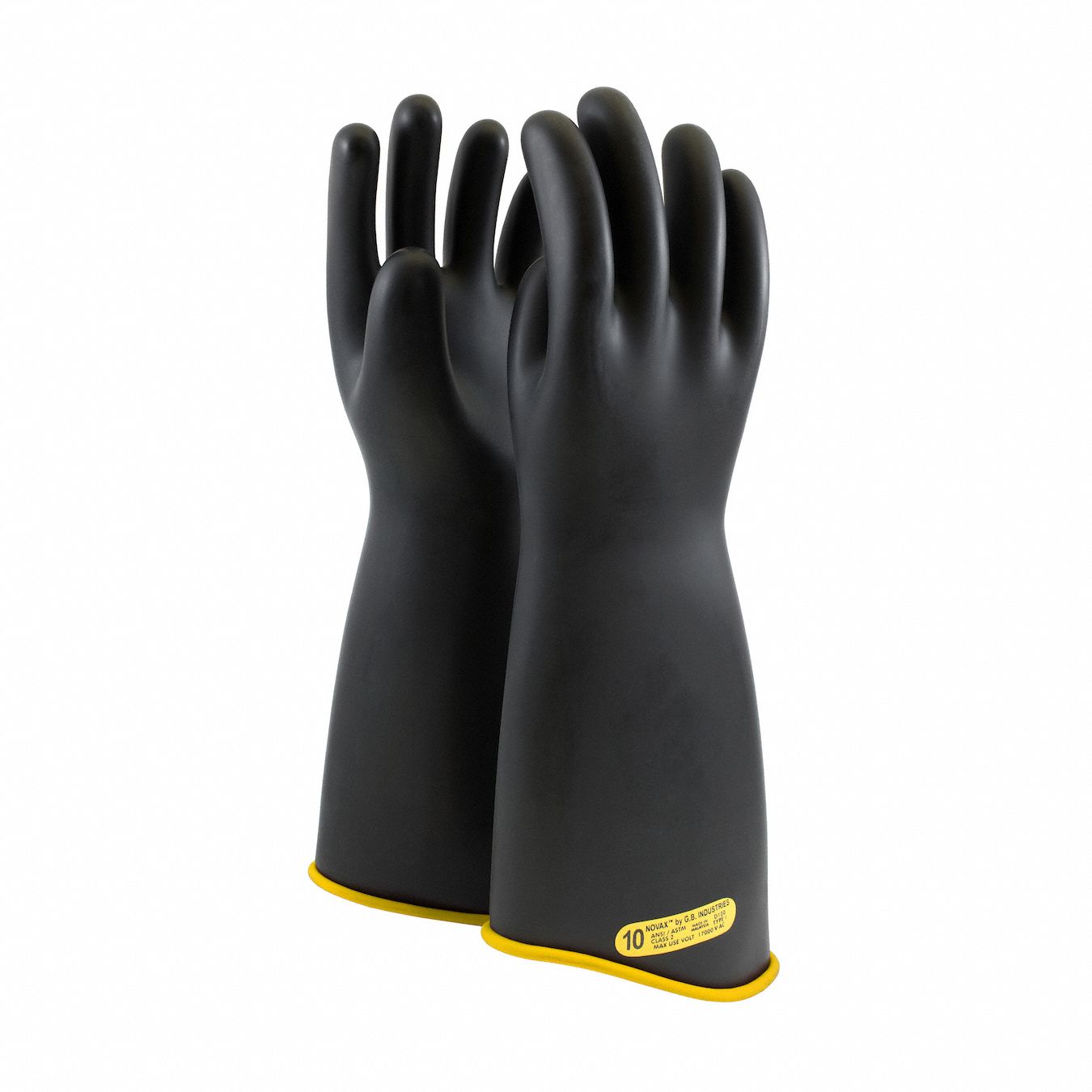 Class 2 Electrical Glove: 17,000V AC / 25,000V DC, 18 in Glove Lg, Gauntlet  Cuff, Black/Yellow, 1 PR