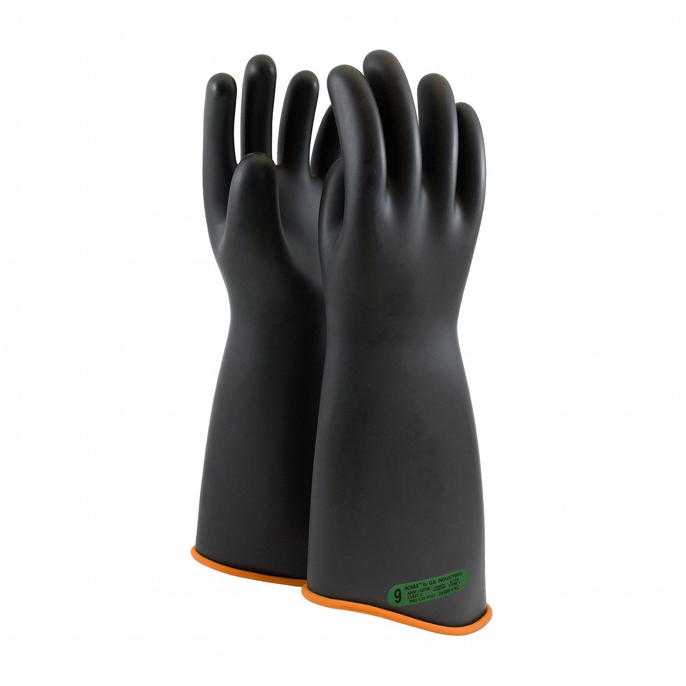 Electrical-Insulating Gloves: 26, 500V AC, 39, 750V DC, Black, 10 Size - Numeric, 1 PR