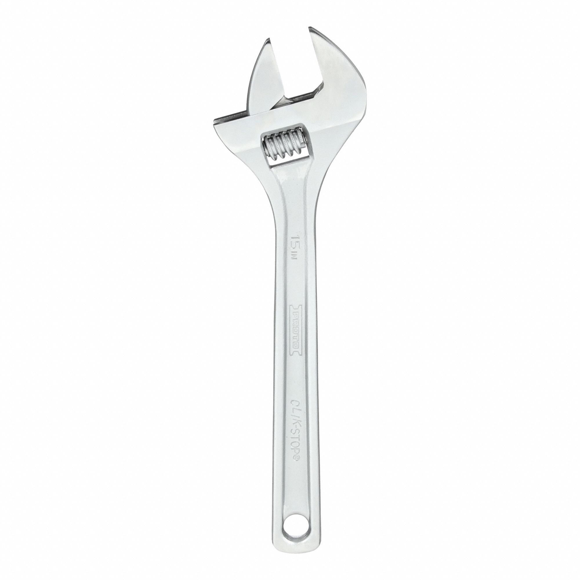 Adjustable Wrench: Alloy Steel, Chrome, 15 5/32 in Overall Lg, 2 1/16 in Jaw Capacity
