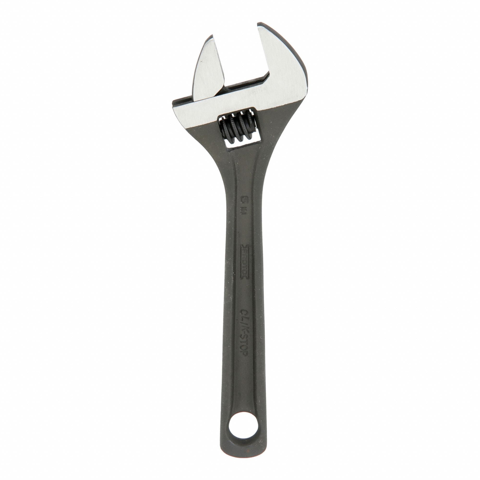 Adjustable Wrench: Alloy Steel, Black Oxide, 6 11/32 in Overall Lg, 1 1/32 in Jaw Capacity