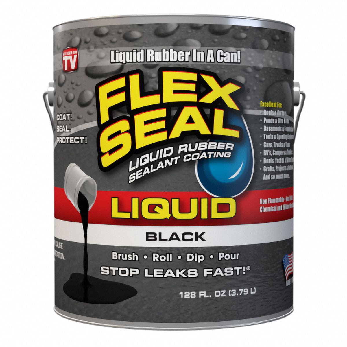 FLEX SEAL, Rubber, Black, Flex Seal Liquid 1 gallon Black 61TJ31