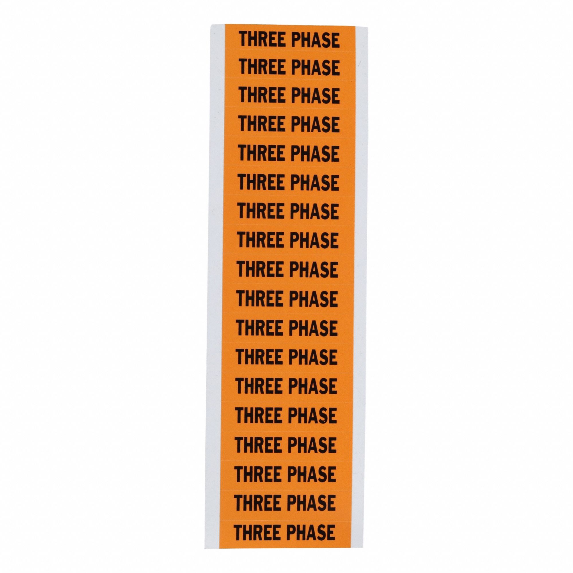 Conduit & Voltage Signs & Labels: 2 1/4 in Label Wd, 1/2 in Label Ht, Three Phase, 5 PK
