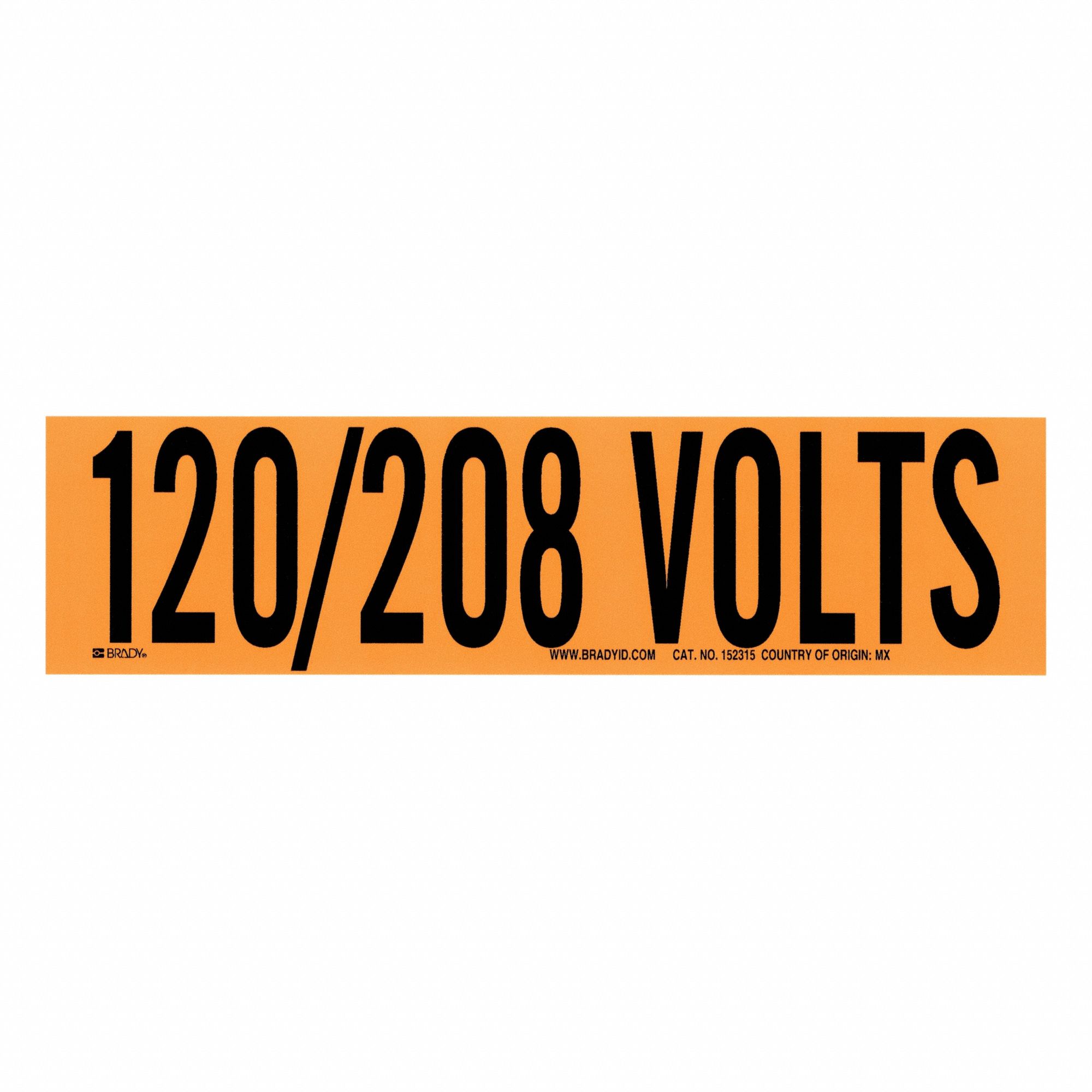 Conduit & Voltage Signs & Labels: 9 in Label Wd, 2 1/4 in Label Ht, 120/208 Volts, 25 PK