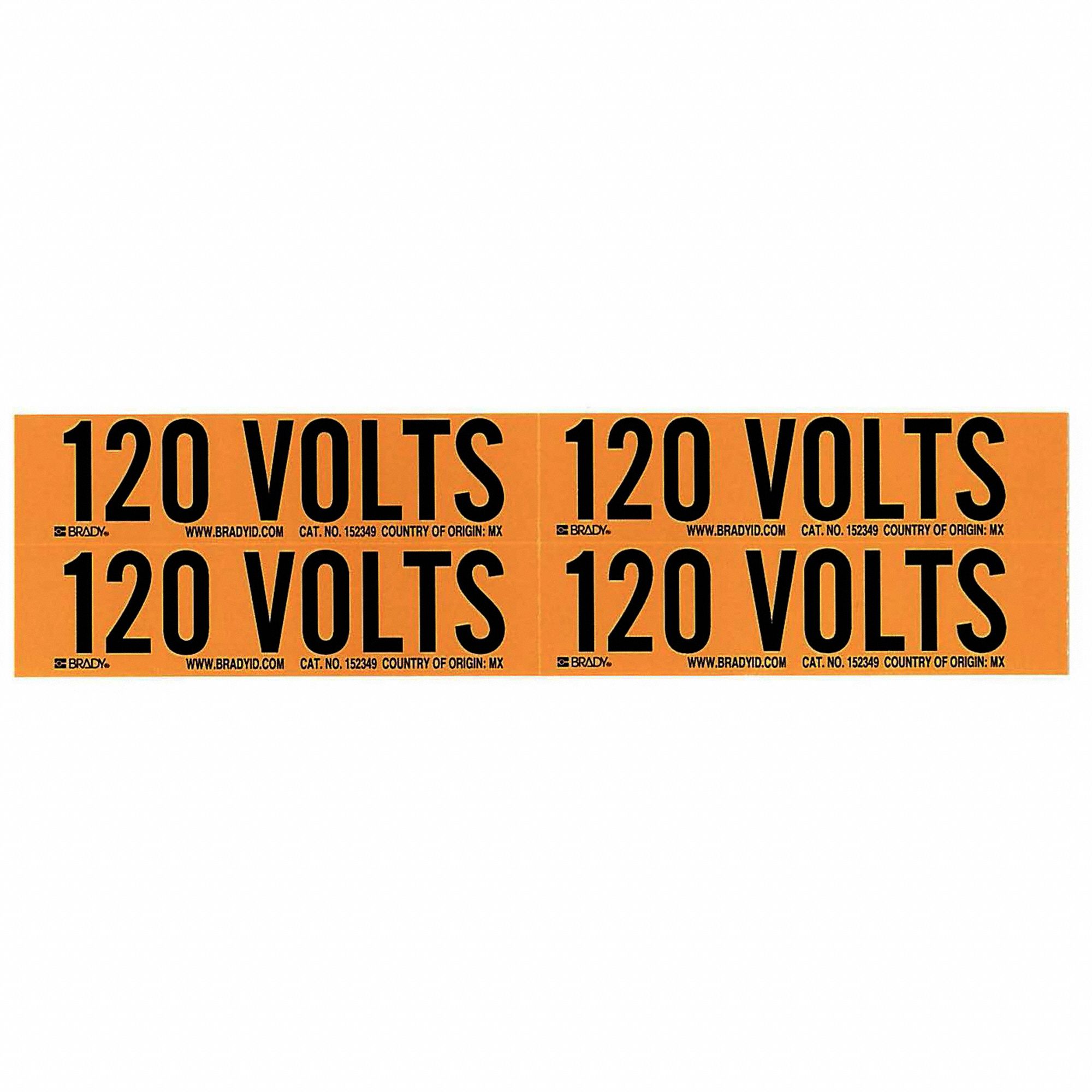 Conduit & Voltage Signs & Labels: 4 1/8 in Label Wd, 1 1/8 in Label Ht, 120 Volts, 5 PK