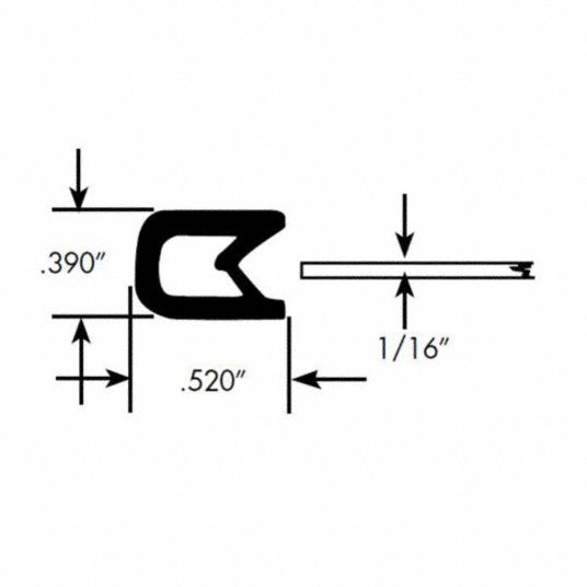 FAIRCHILD Edge Grip Seal: Edge Trim, PVC, Fits 0.125 in Edge, 0.52 in ...