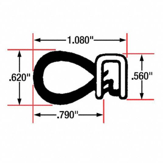 FAIRCHILD Edge Grip Seal: Side Bulb, EPDM, Fits 0.095 in Edge, 0.56 in ...