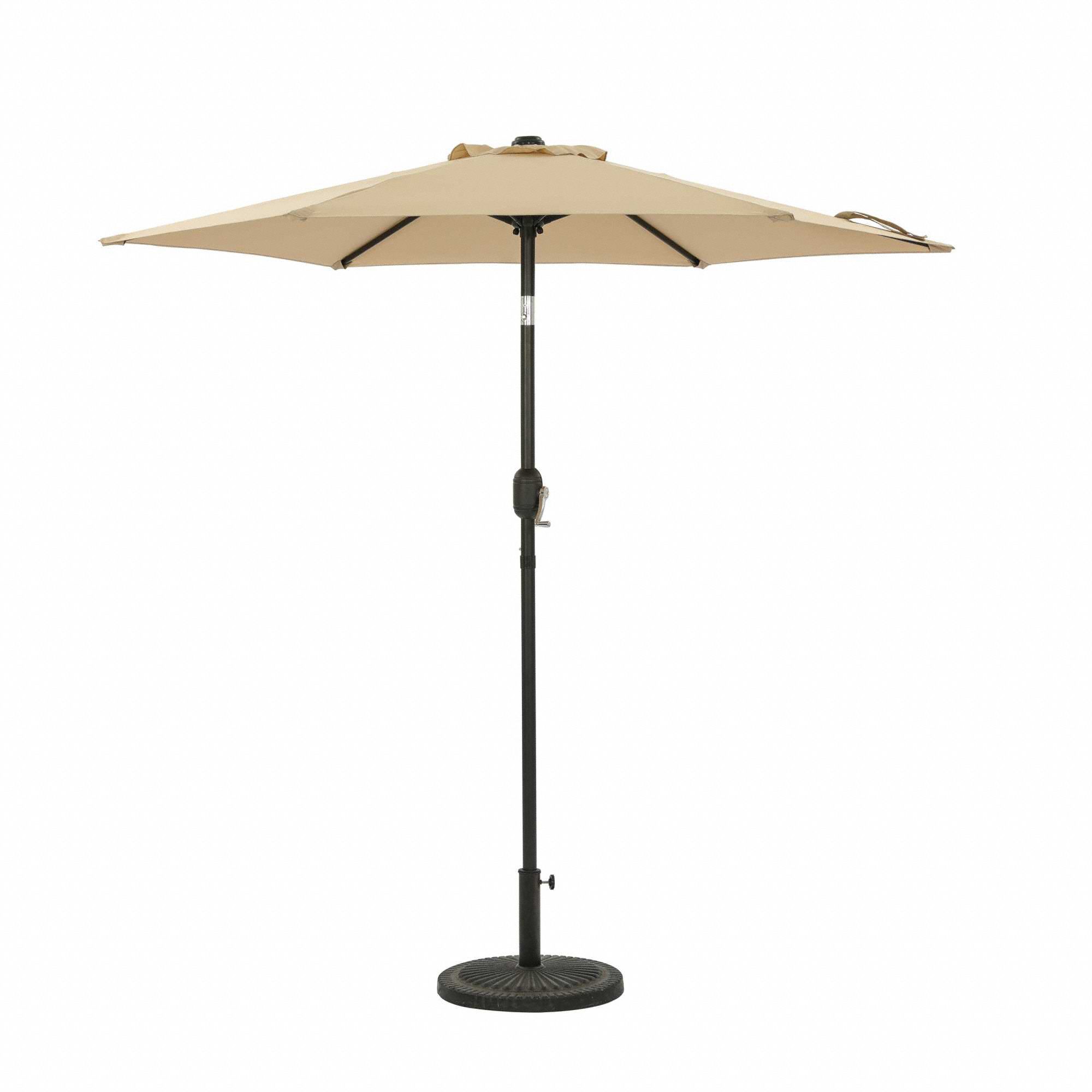 Patio Umbrella: Champagne, Steel, Hand Crank, 7 1/2 ft Overall Dia, Bronze