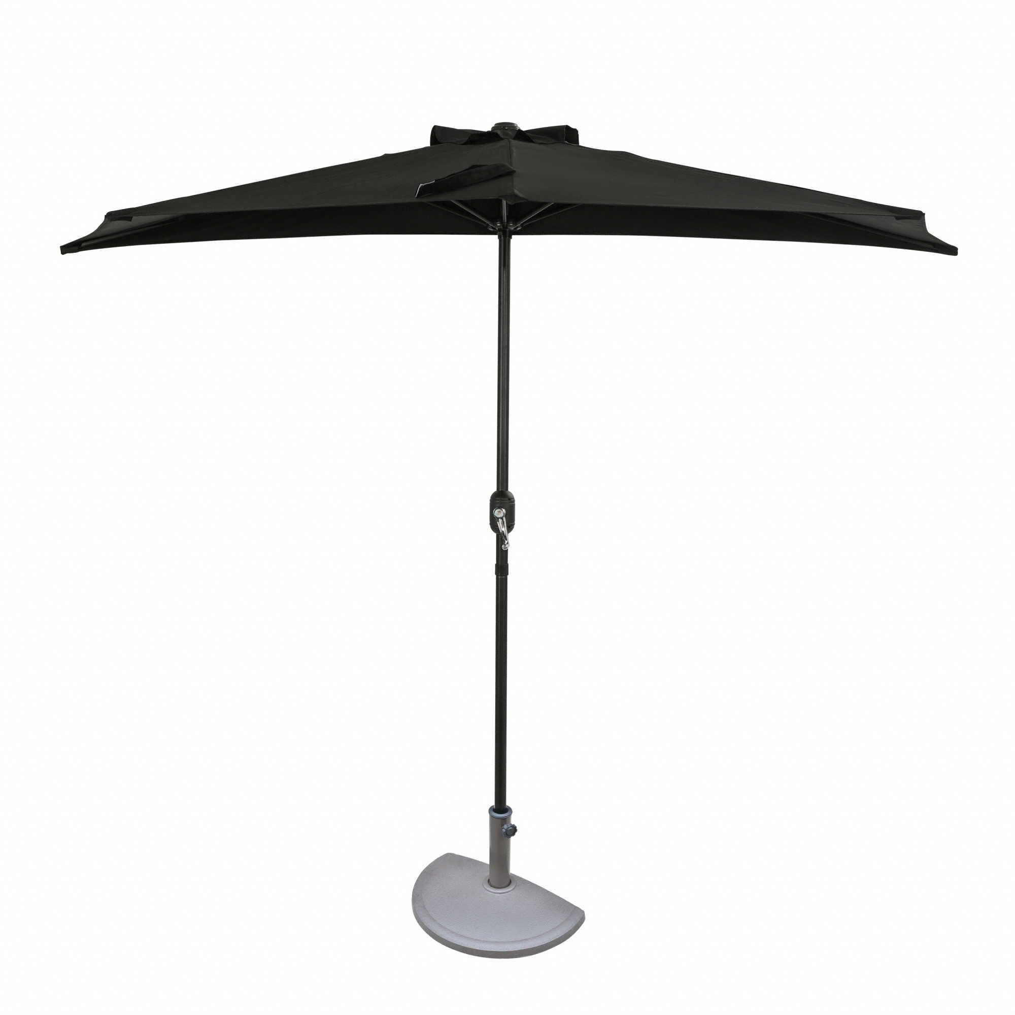 Patio Umbrella: Black, Steel, Hand Crank, 7 3/4 ft Overall Ht, 4 1/2 ft Overall Wd