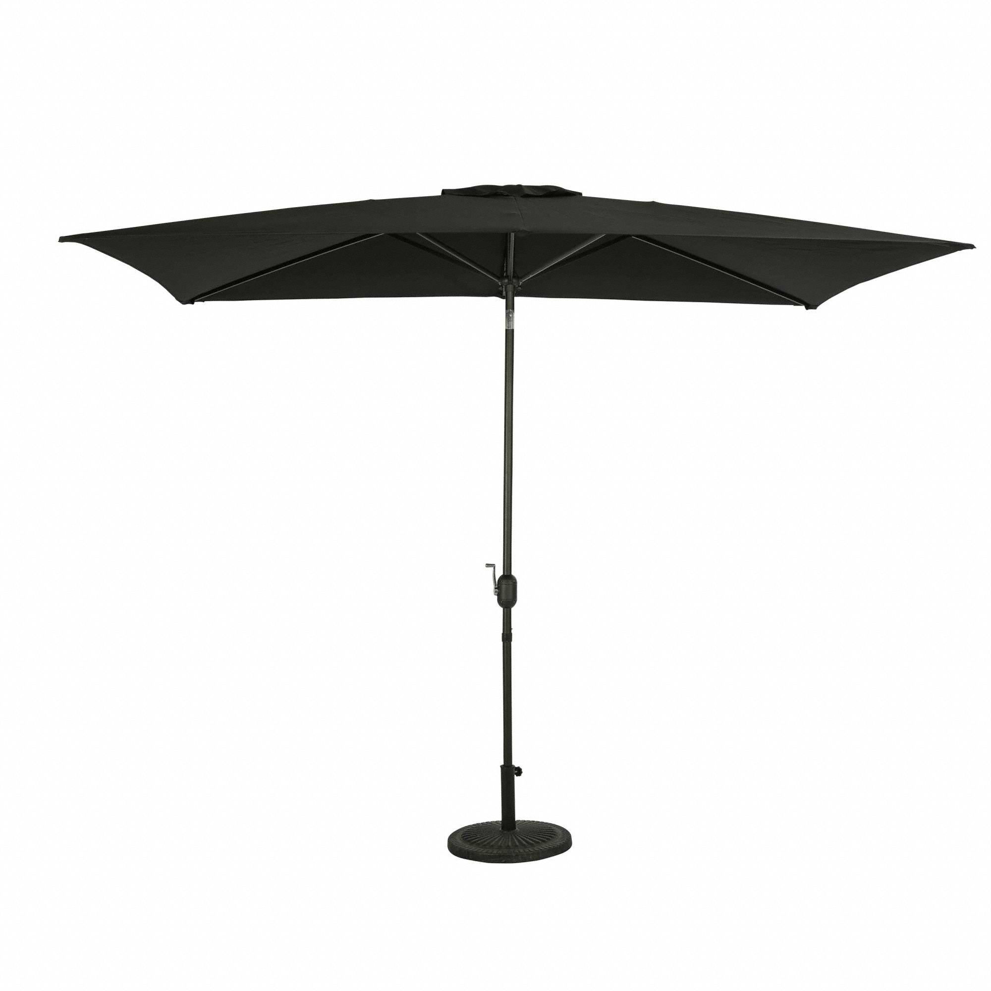 Patio Umbrella: Black, Steel, Hand Crank, 7 7/8 ft Overall Ht, 6 1/2 ft Overall Wd