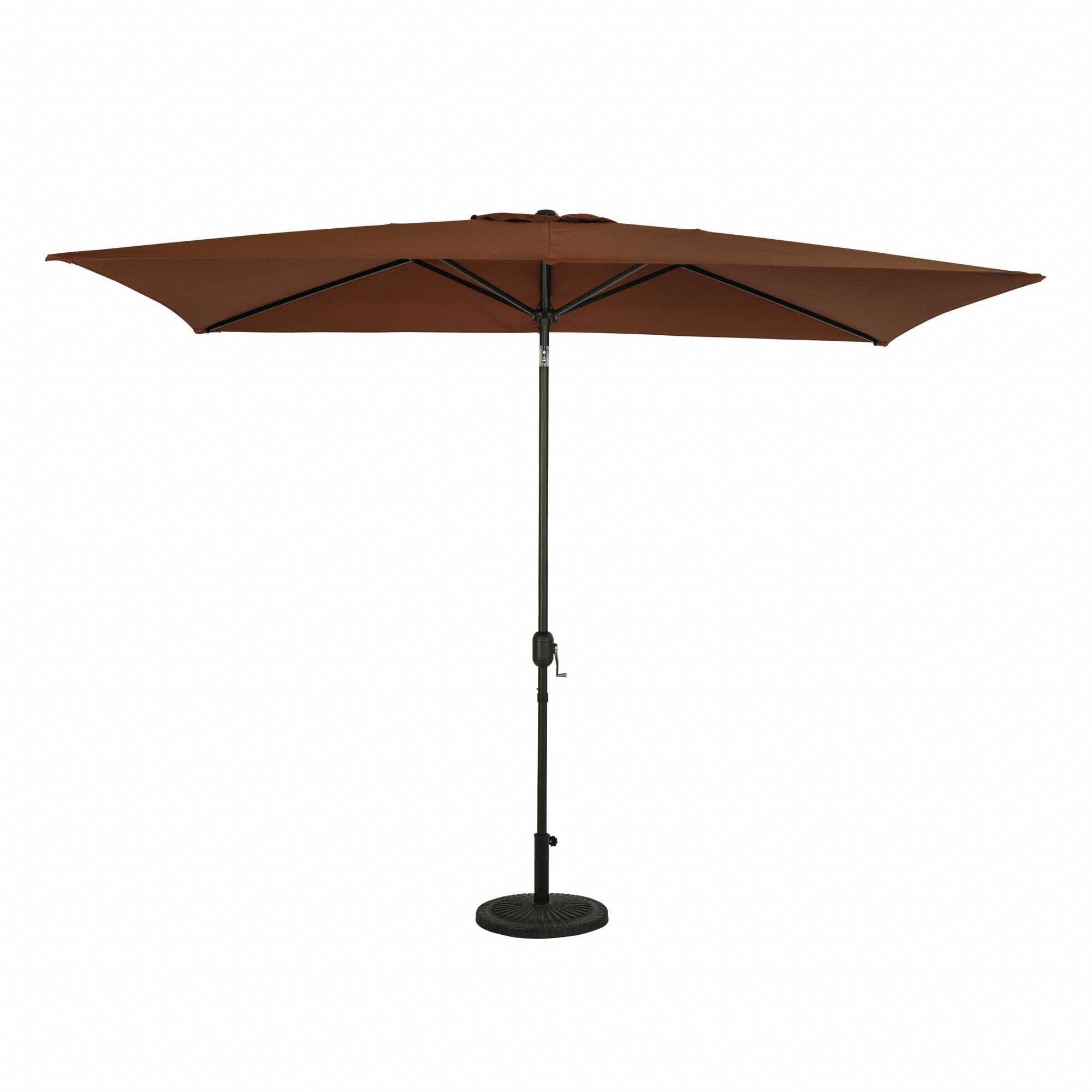 Patio Umbrella: Coffee, Steel, Hand Crank, 7 7/8 ft Overall Ht, 6 1/2 ft Overall Wd
