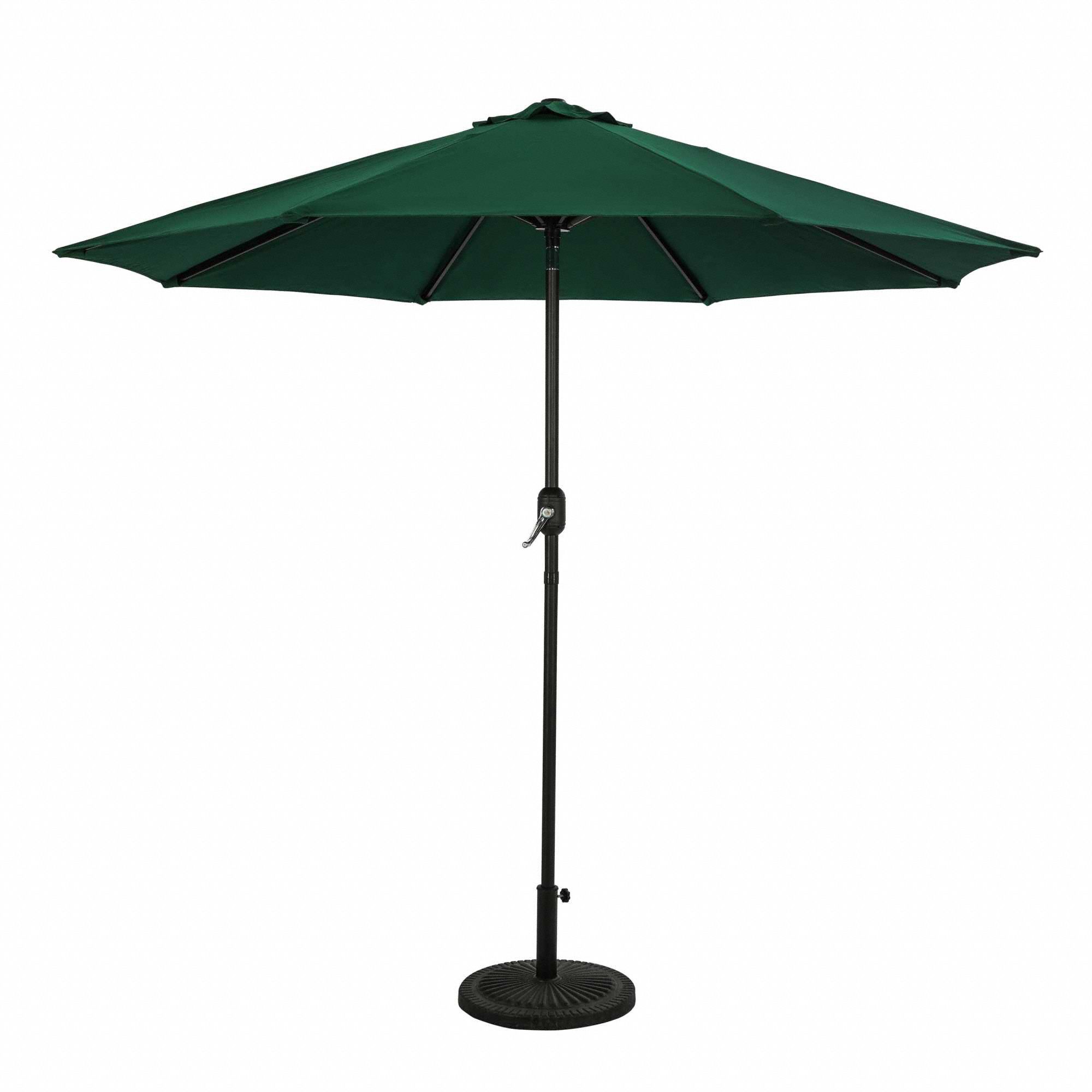 Patio Umbrella: Hunter Green, Aluminum, Hand Crank, 9 ft Overall Dia, Bronze