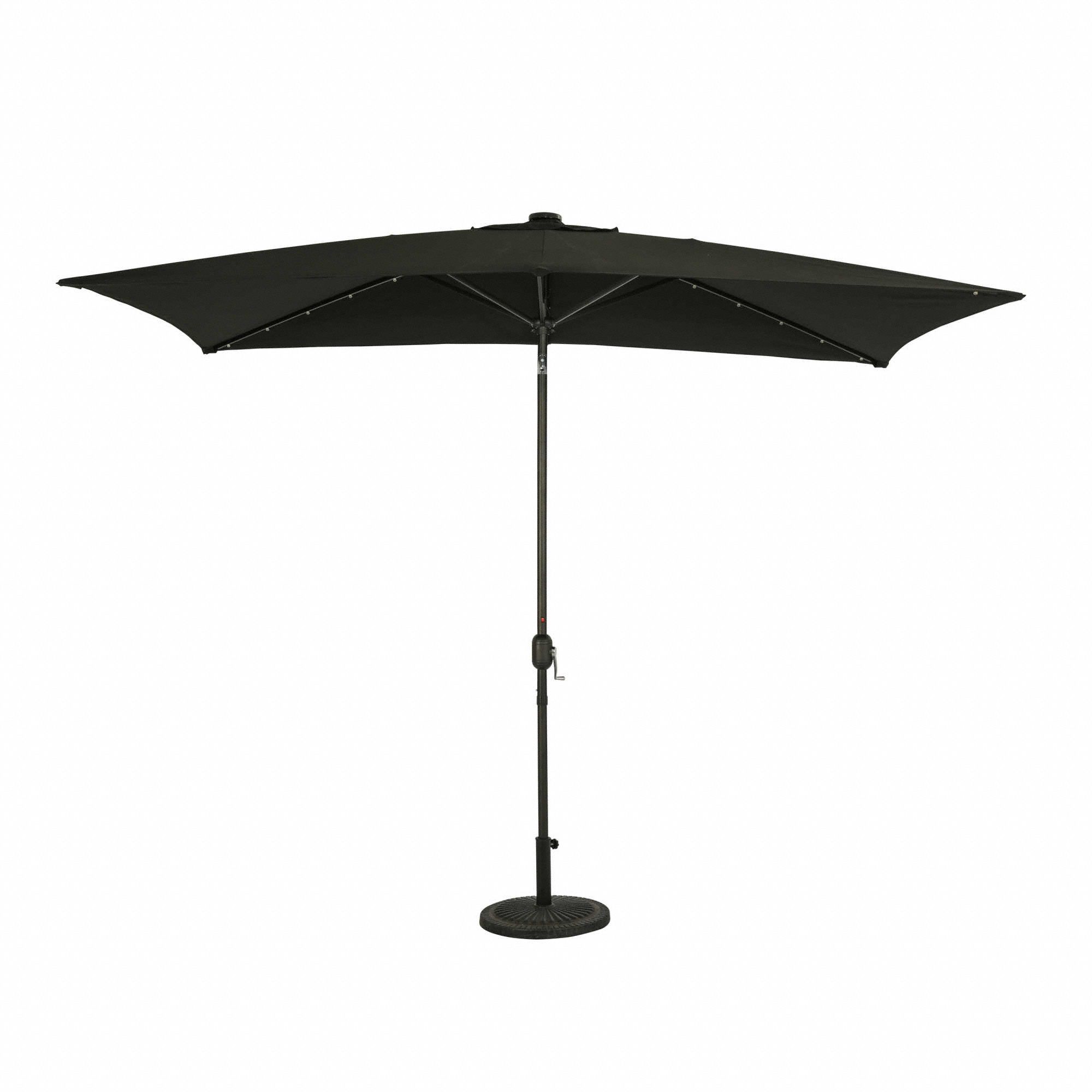 Patio Umbrella: Black, Aluminum, Hand Crank, 7 7/8 ft Overall Ht, 10 ft Overall Lg