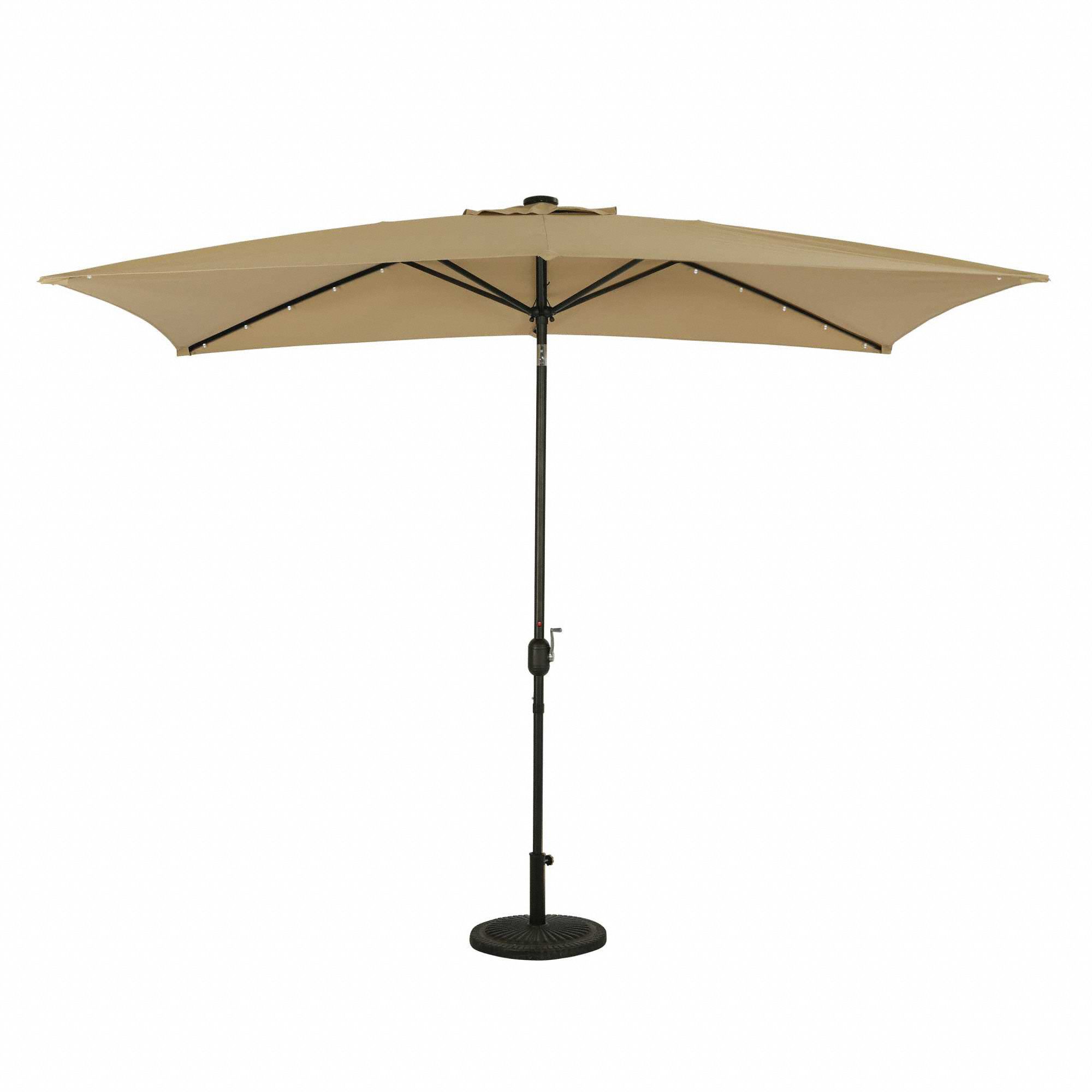 Patio Umbrella: Champagne, Aluminum, Hand Crank, 7 7/8 ft Overall Ht, Bronze