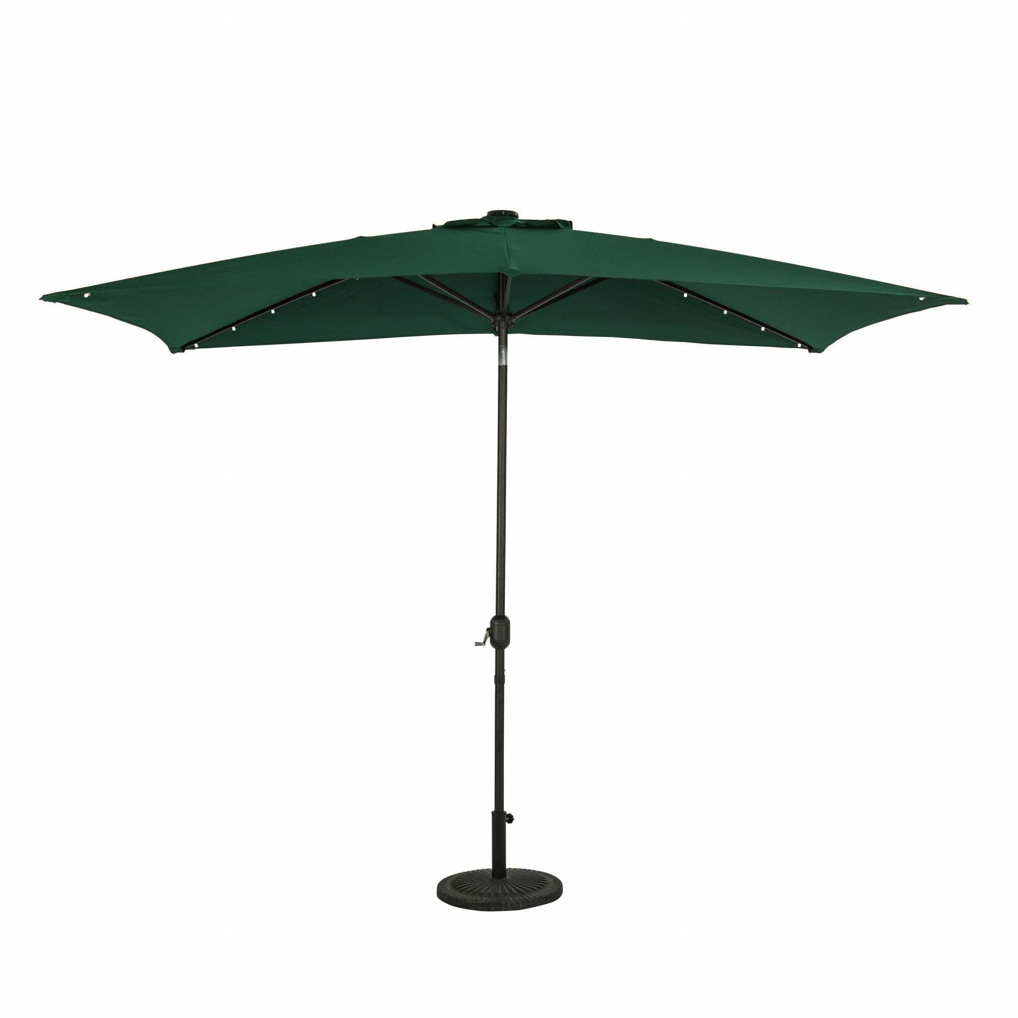 Patio Umbrella: Hunter Green, Aluminum, Hand Crank, 7 7/8 ft Overall Ht, Bronze